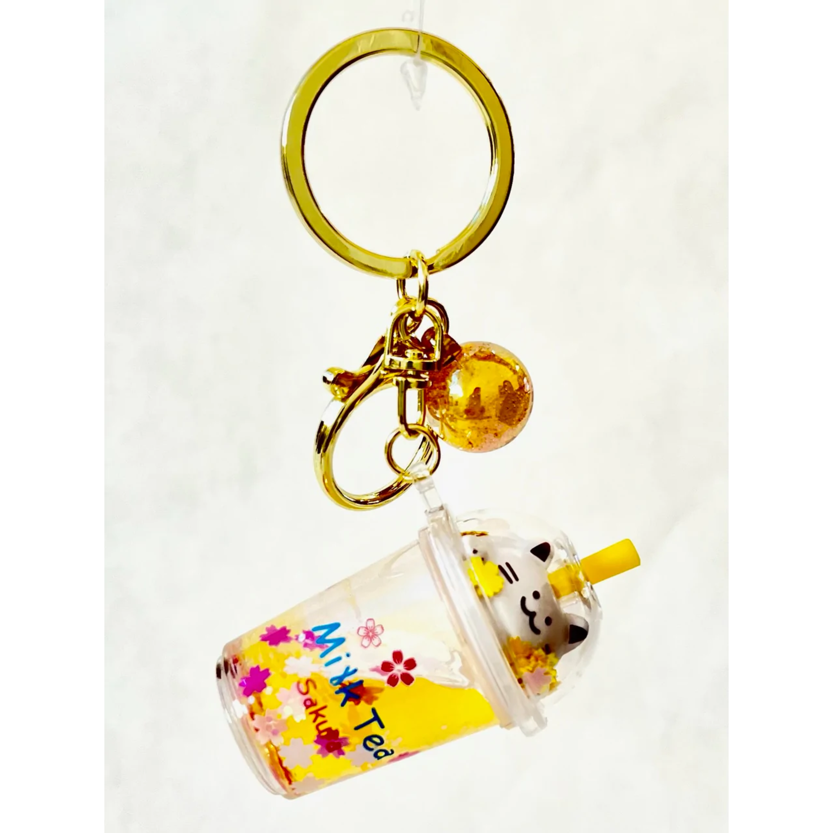 Kitty Boba Milk Floaty Charm Keyring - 12078