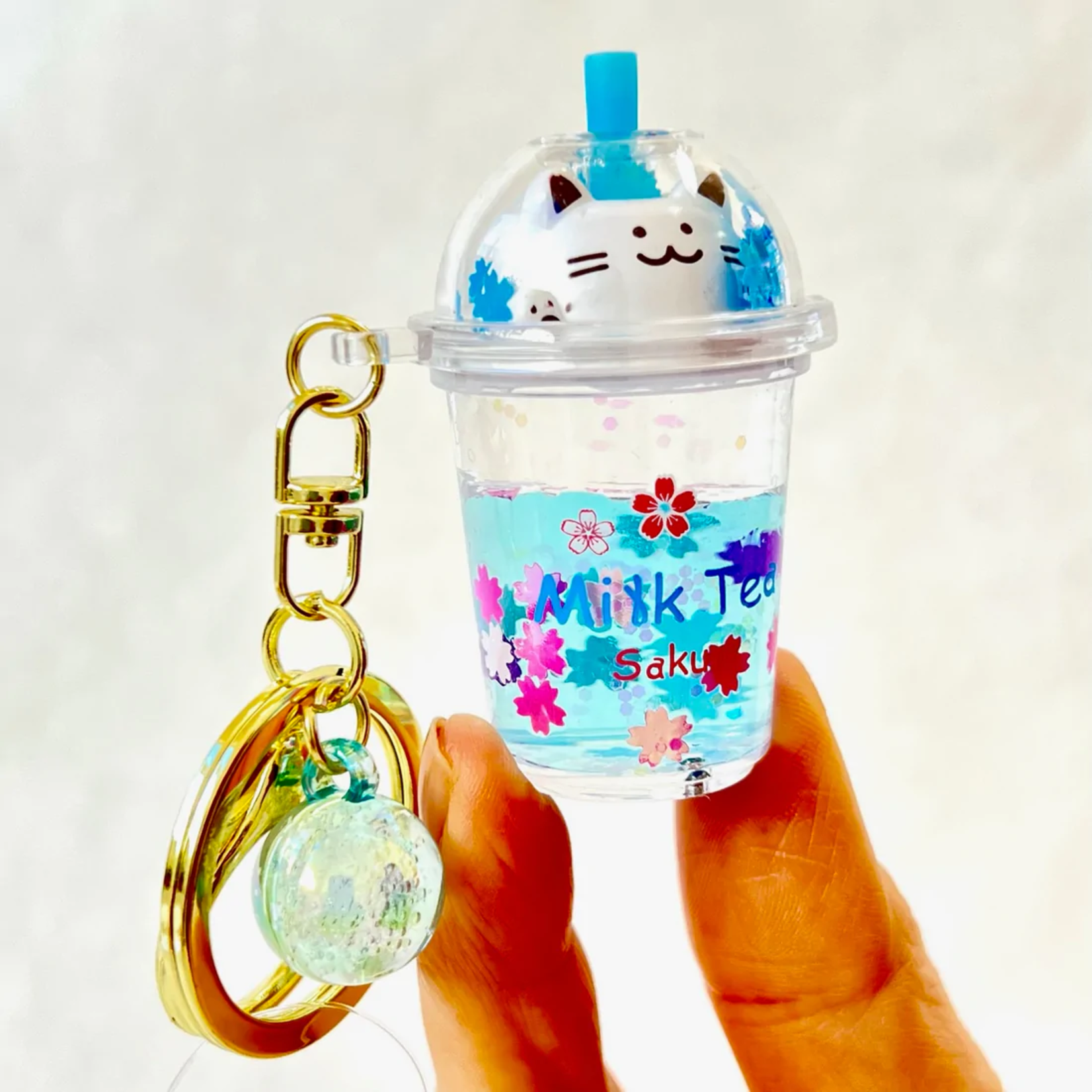 Kitty Boba Milk Floaty Charm Keyring - 12078