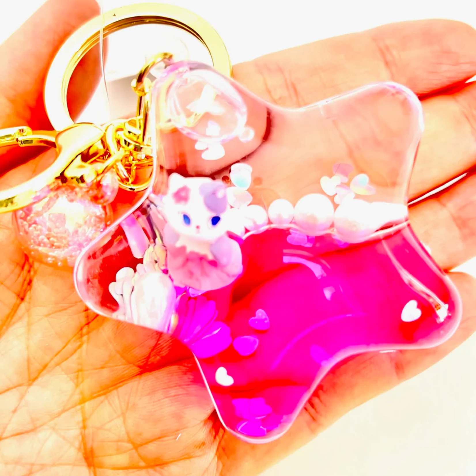 Cat Girl in Dress Star Floaty Charm Keyring - 12081