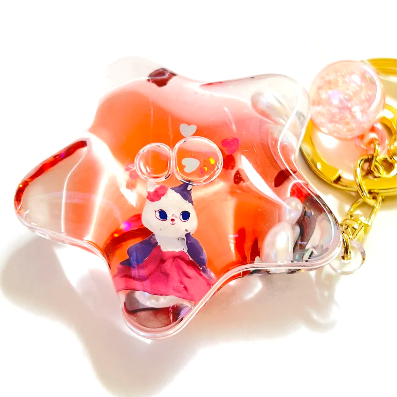 Cat Girl in Dress Star Floaty Charm Keyring - 12081