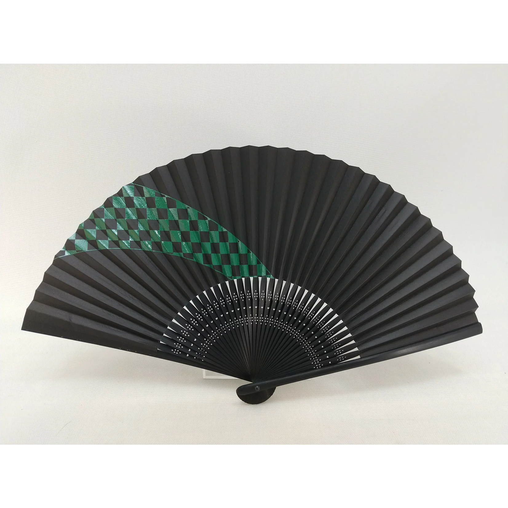 Suehirodo Fan - Hand Made Sensu Folding Fan - Green Ichimatsu