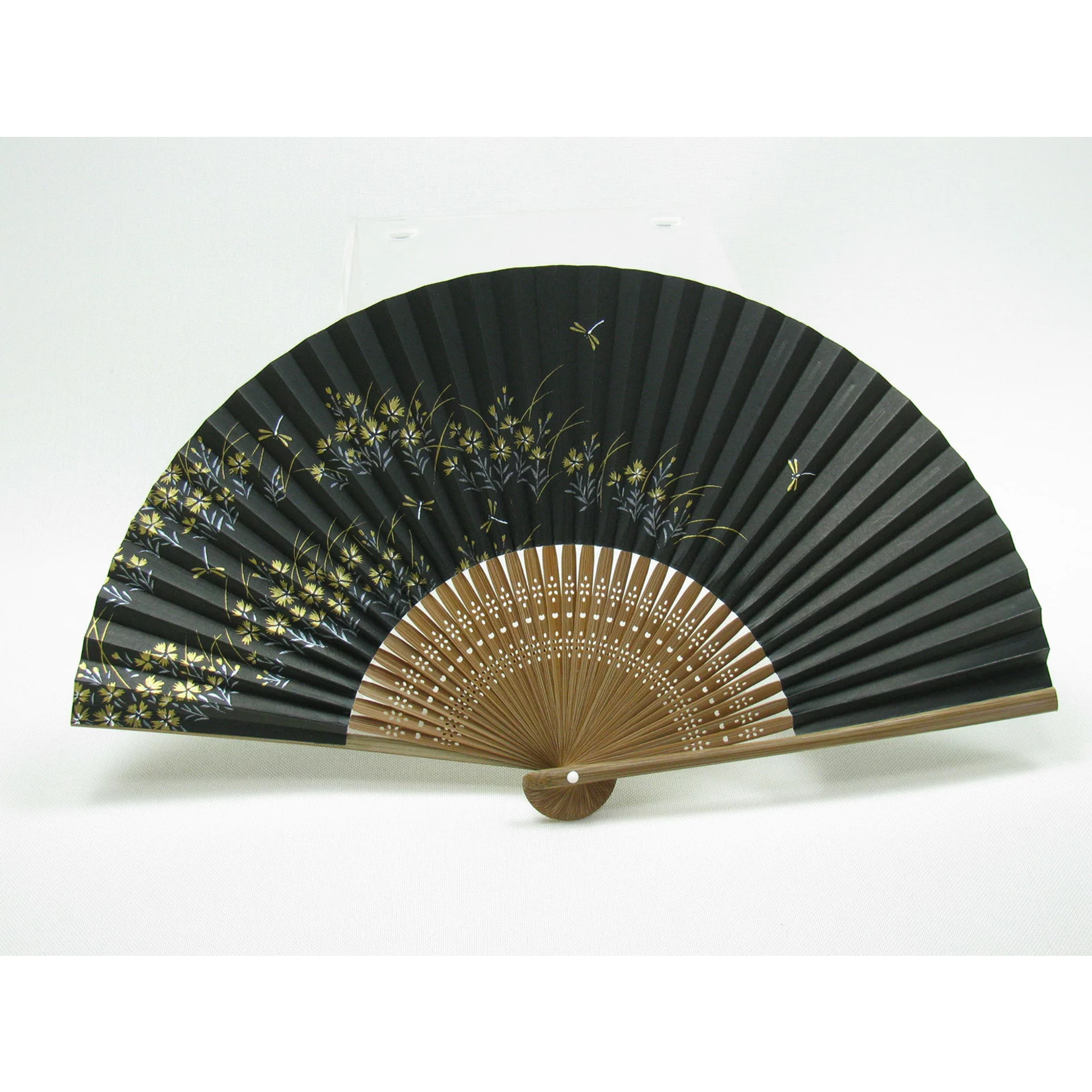 Suehirodo Fan - Hand Made Sensu Folding Fan - Black Nadeshiko