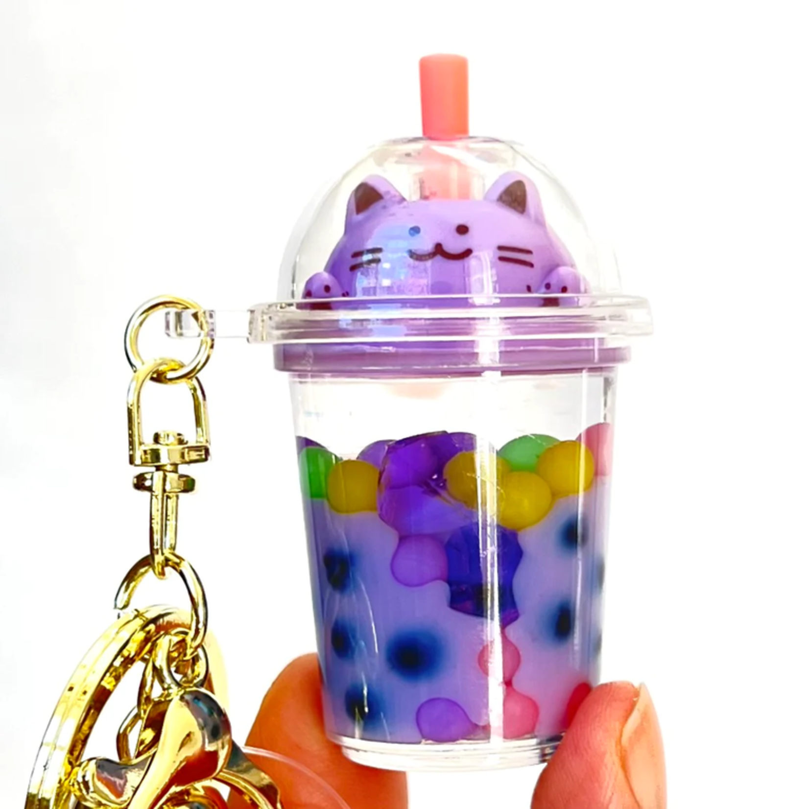 BCMINI Pastel Kitty Boba Milk Floaty Charm Keyring - 12094