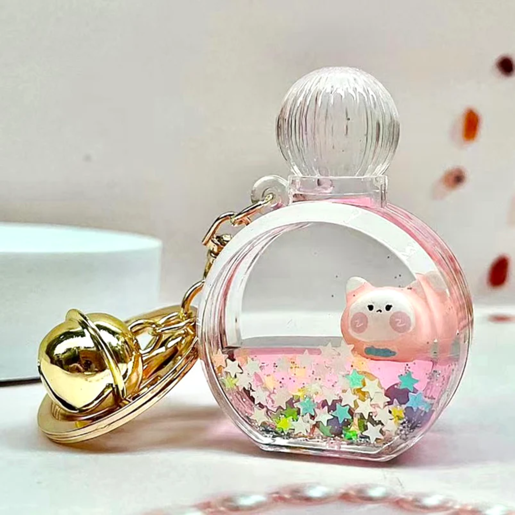 Kitty Perfume Bottle Floaty Charm Keyring - 12114 - Matcha Time Gift Shop