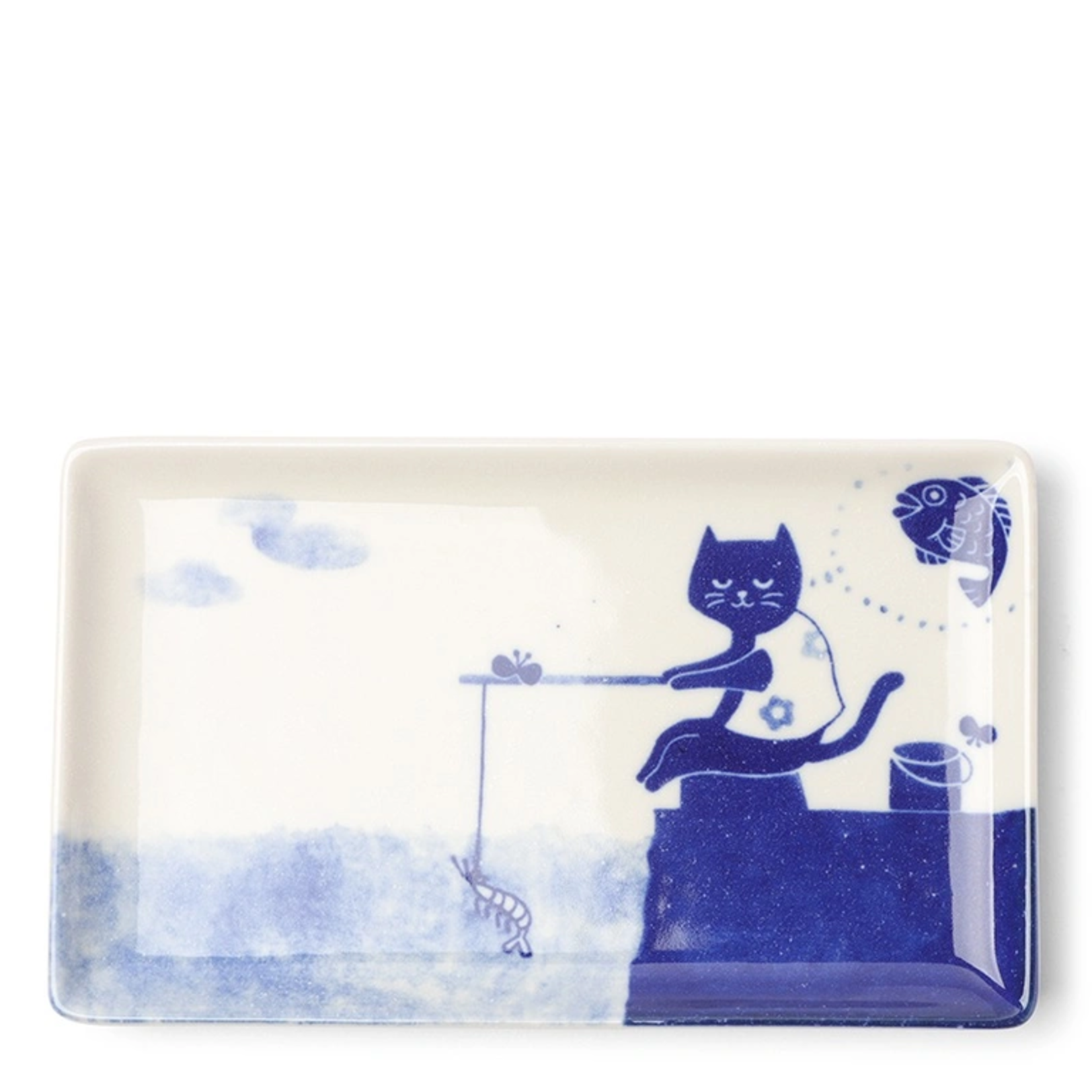 Kanesada Seito Plate - Cat Gone Fishing - J6571