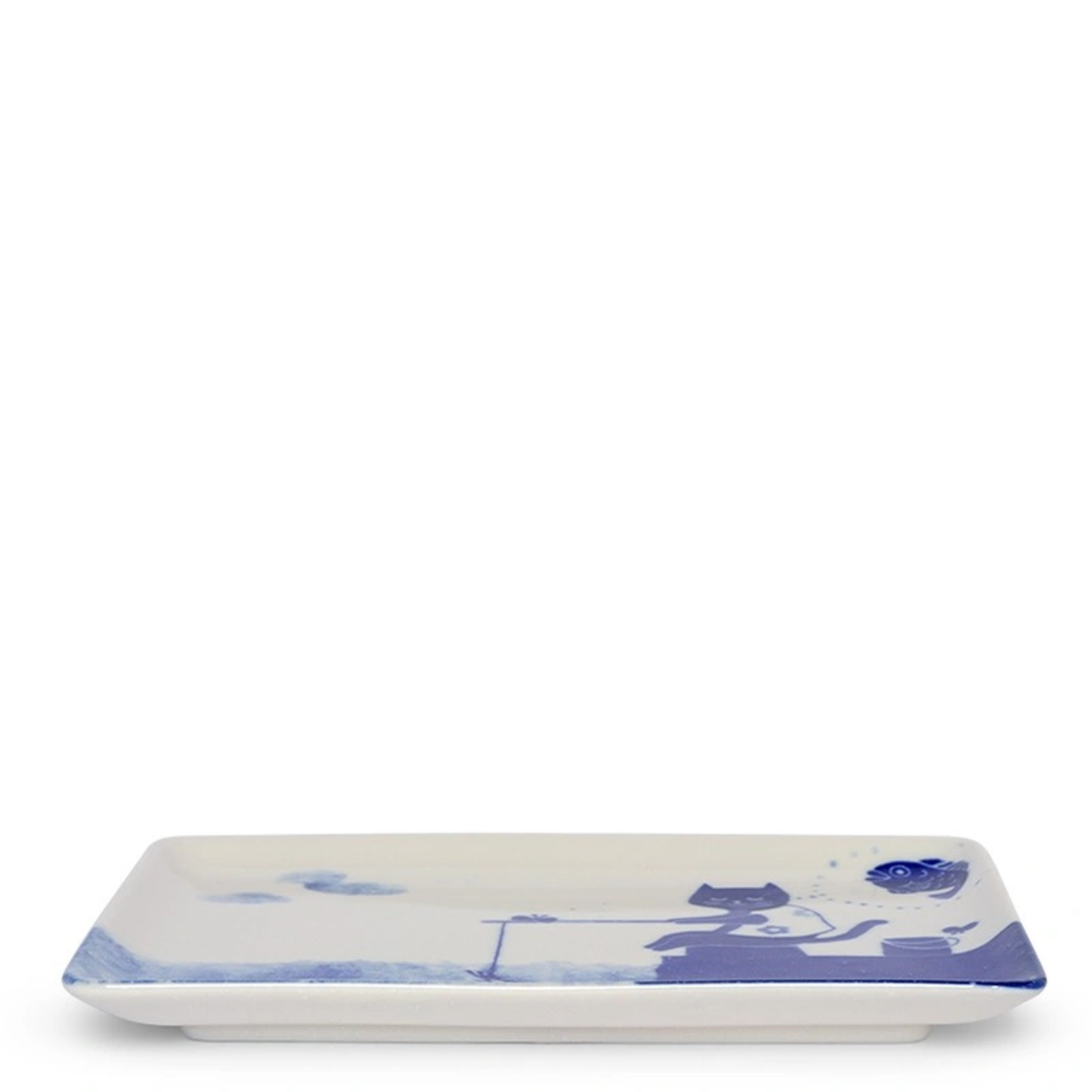 Kanesada Seito Plate - Cat Gone Fishing - J6571