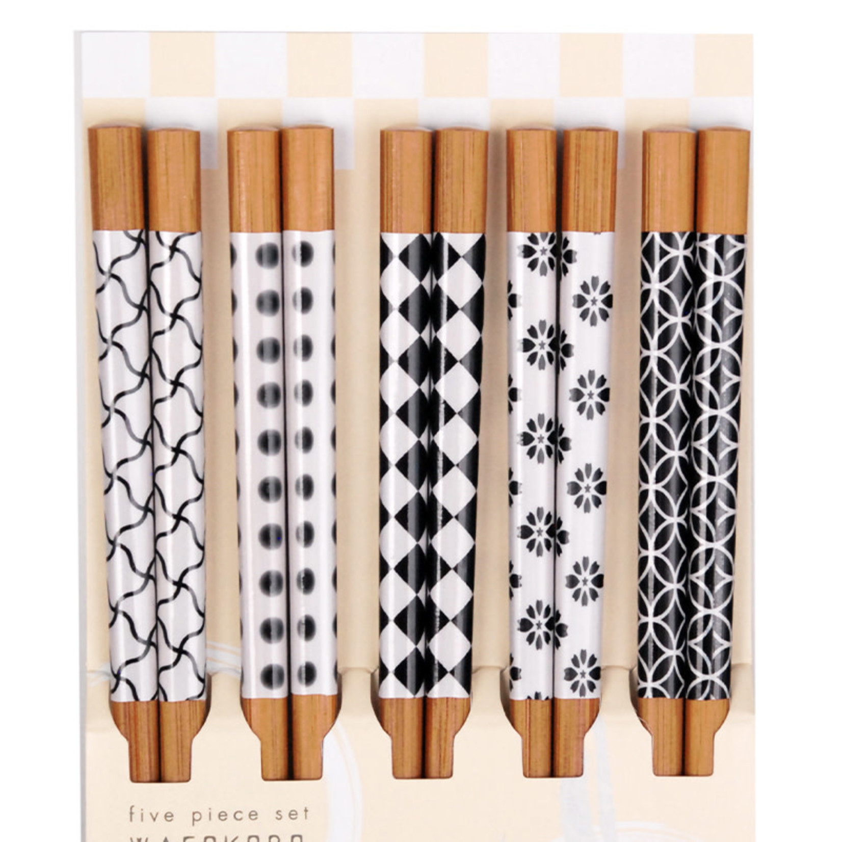 Chopsticks Set 5 Pairs Blk/Wht Patterns - 531203