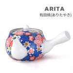 Kyusu Teapot w/ Strainer 14oz  Blue w/Flowers- SN7-YBL