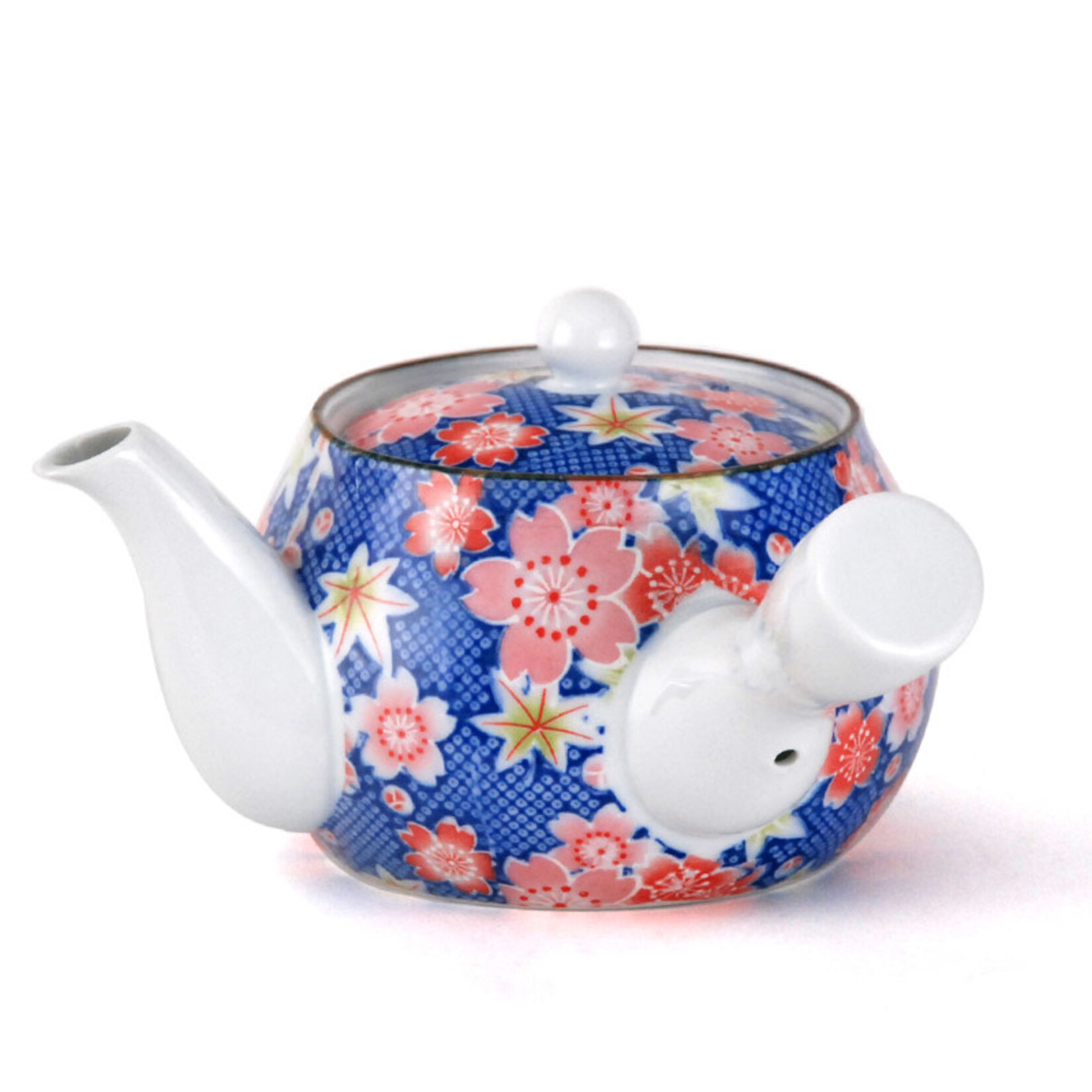 Kyusu Teapot w/ Strainer 14oz  Blue w/Flowers- SN7-YBL