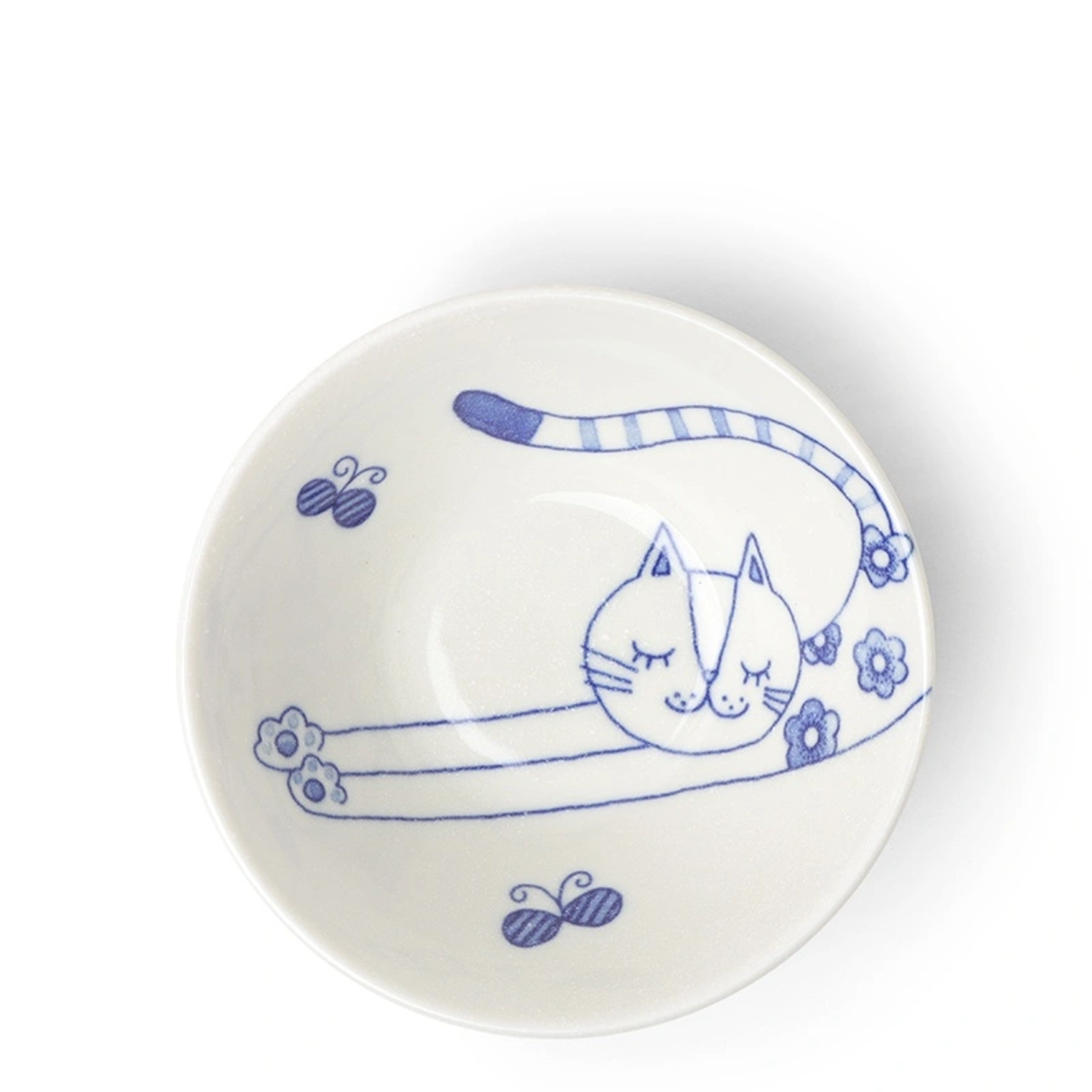 Bowl - Blue & White Cat Rice Bowl - J6572