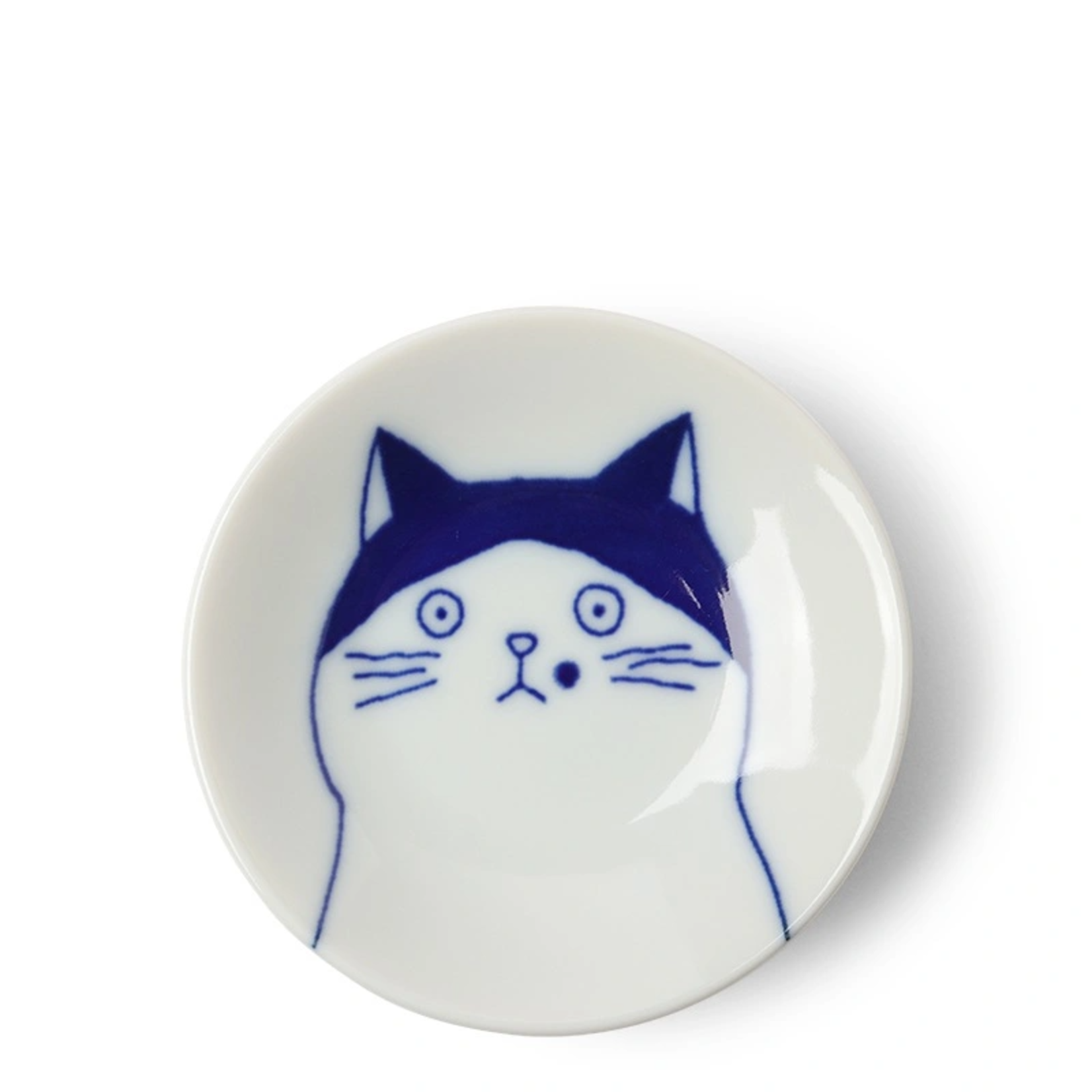 Shichita Plate - 3" Cat Face Blue/White Nora - 160-062