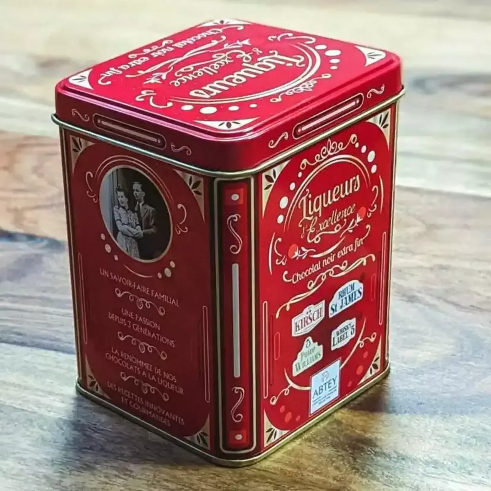 Abtey Royal des Lys Assorted Premium Liqueurs in Dark Chocolate  Vintage Tin