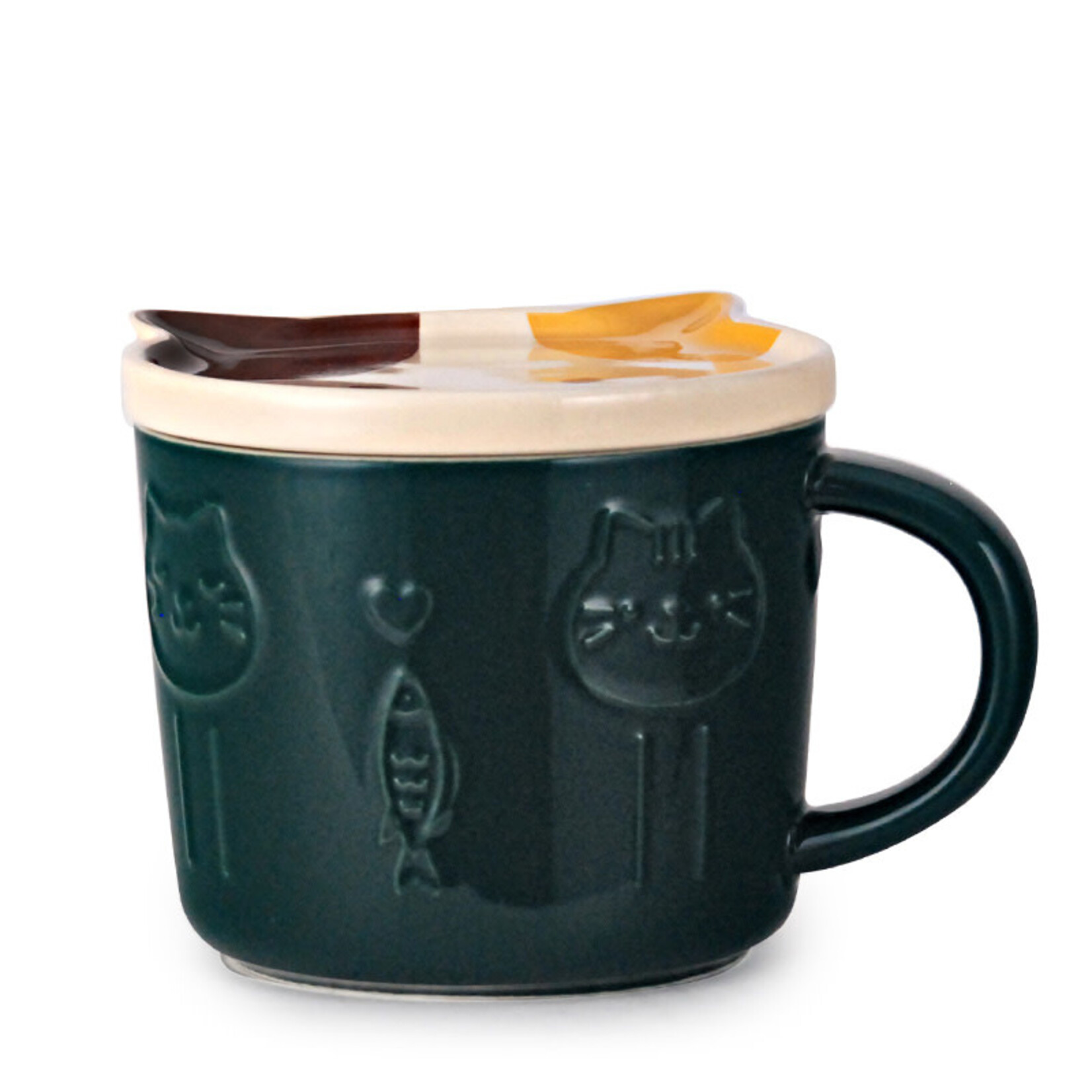Mug w/Lid - Green/Calico Cat - PC41-2