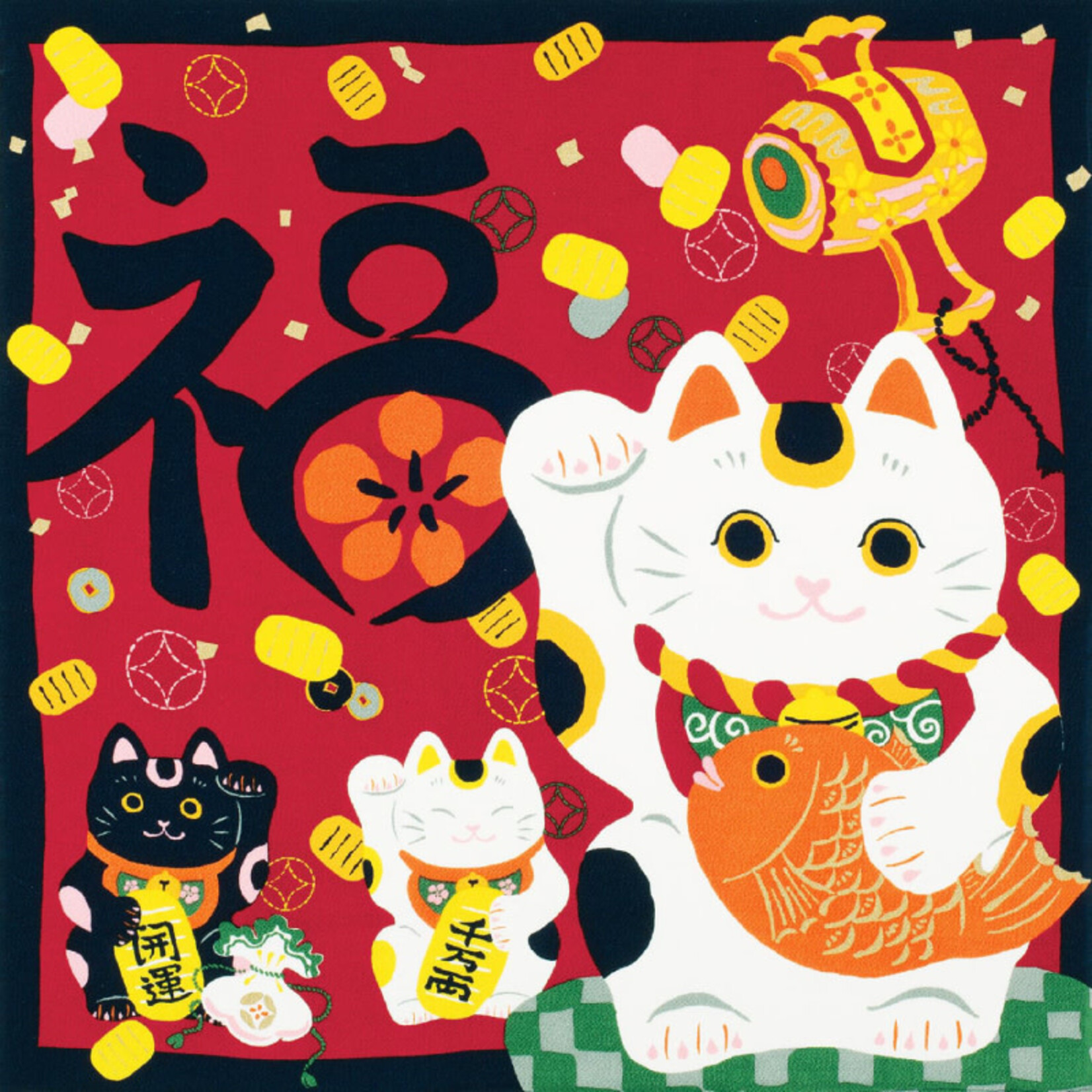 Sanyo Furoshiki - Medium, Maneki Neko (Lucky Cat)