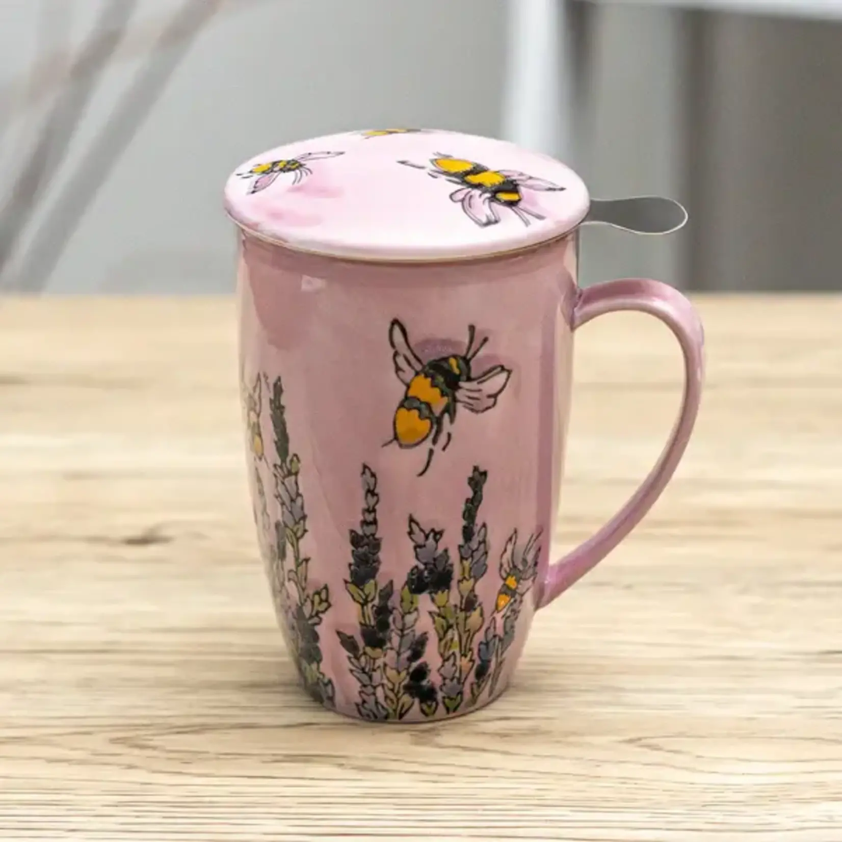 Mug - w/Lid & Strainer 15oz - Spring Honeybee TMS15-BEE