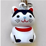 Brass Bell Charm w/strap - Maneki Cat - 70682