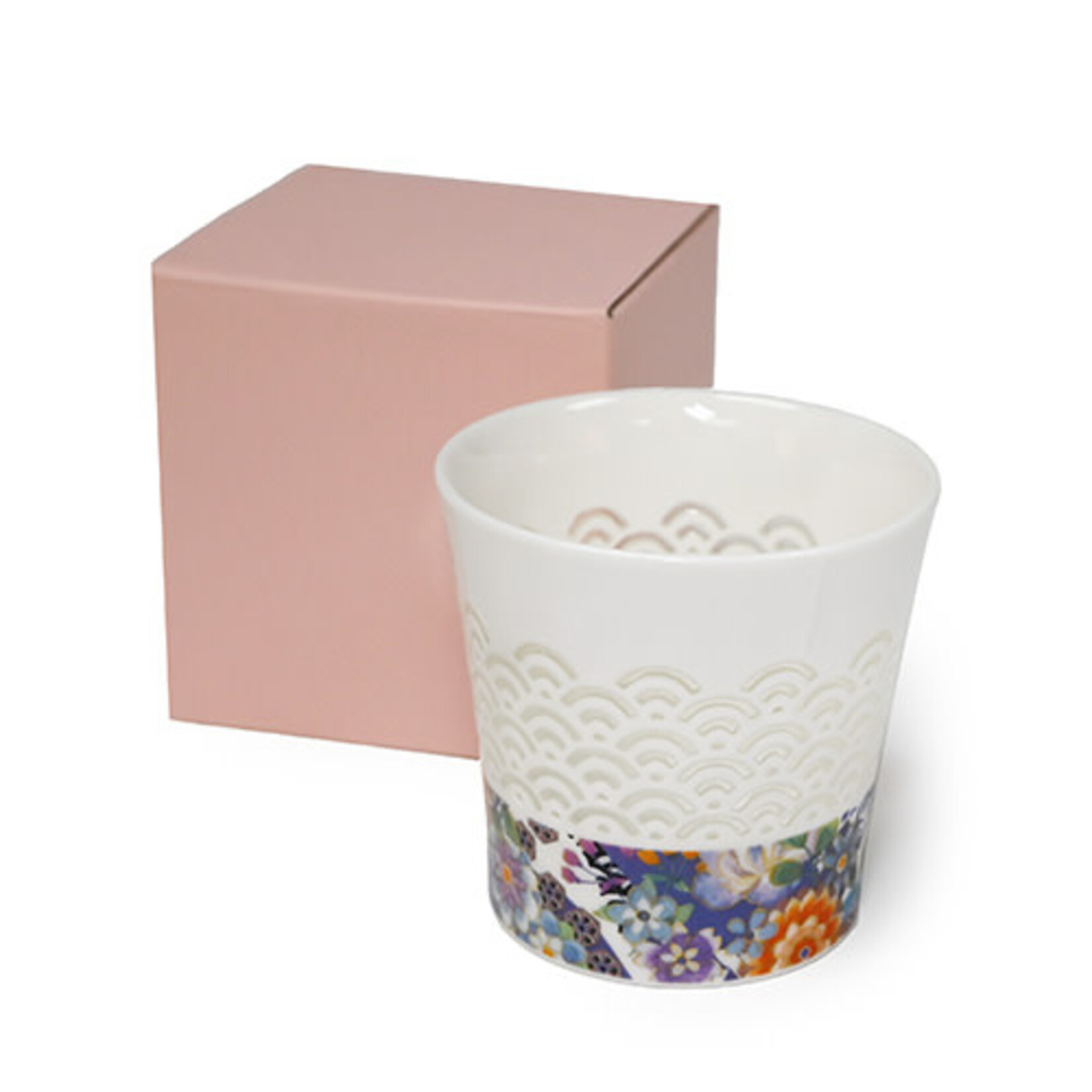 Teacup - 10oz Ceramic w/translecent pattern / Blue Flowers - CA71-B