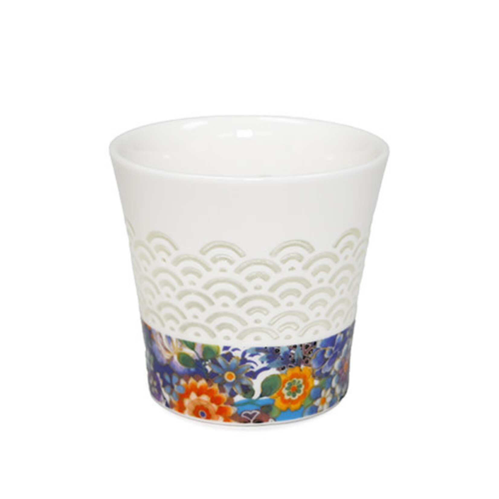 Teacup - 10oz Ceramic w/translecent pattern / Blue Flowers - CA71-B