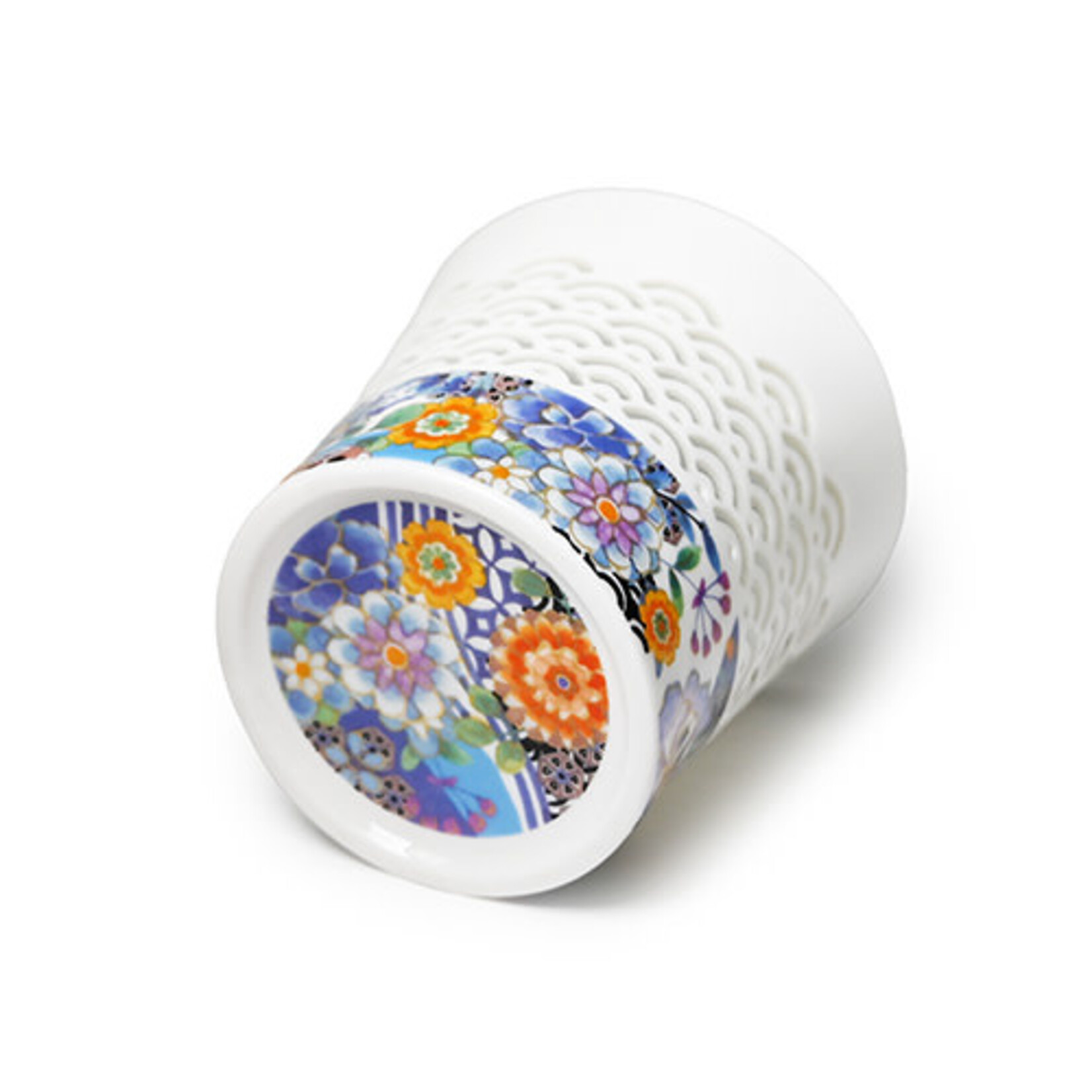 Teacup - 10oz Ceramic w/translecent pattern / Blue Flowers - CA71-B