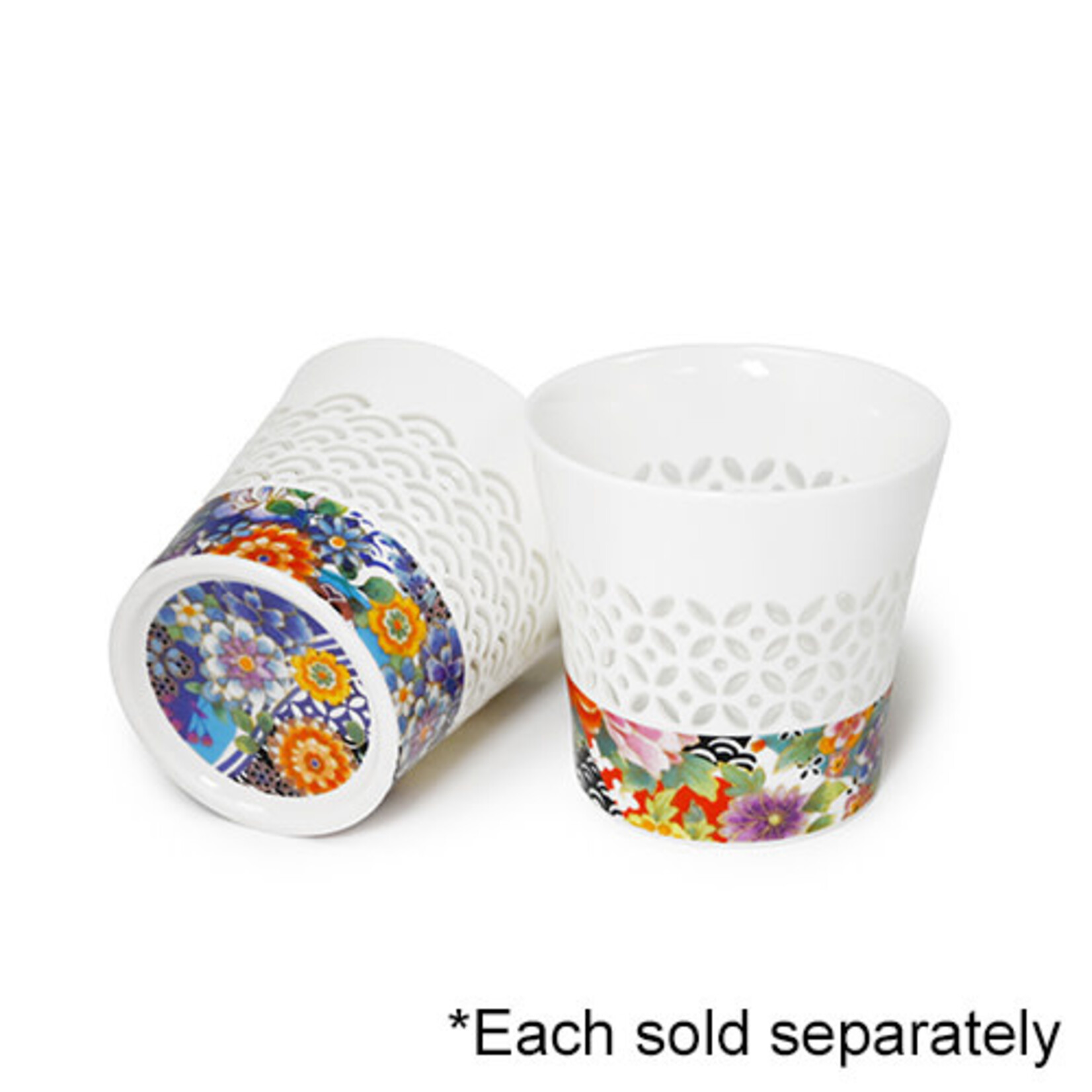 Teacup - 10oz Ceramic w/translecent pattern / Blue Flowers - CA71-B