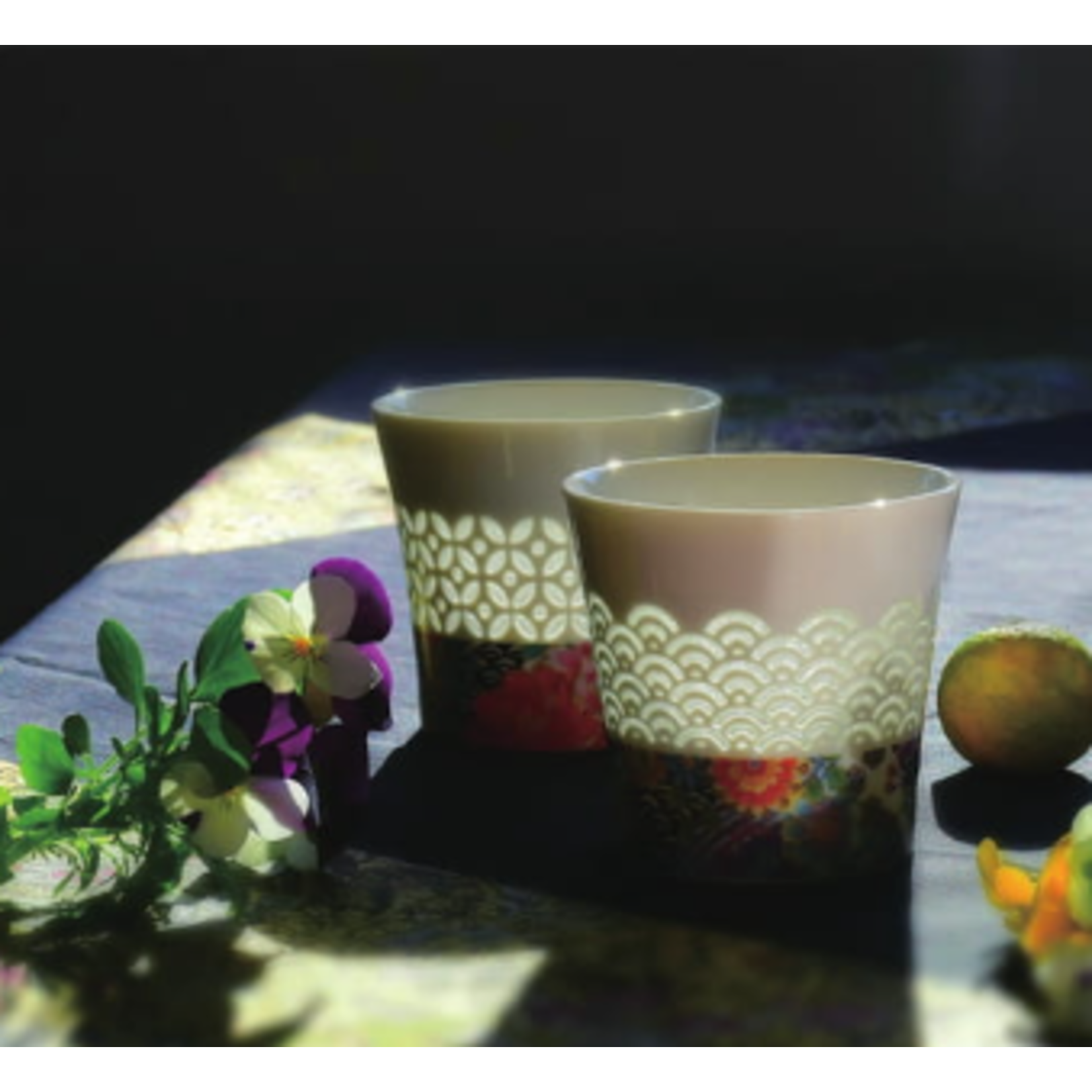 Teacup - 10oz Ceramic w/translecent pattern / Blue Flowers - CA71-B