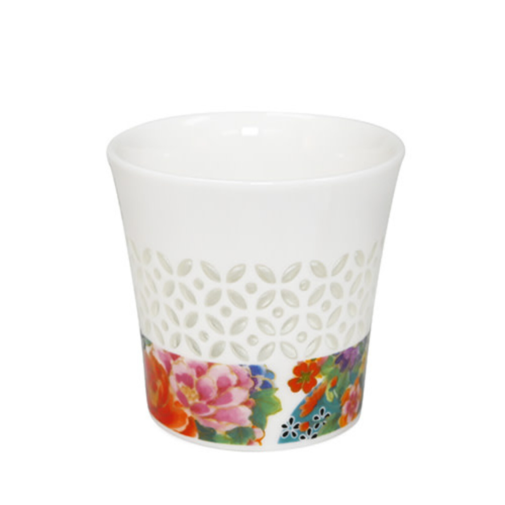 Teacup - 10oz Ceramic w/translecent pattern / Red Flowers - CA71-R