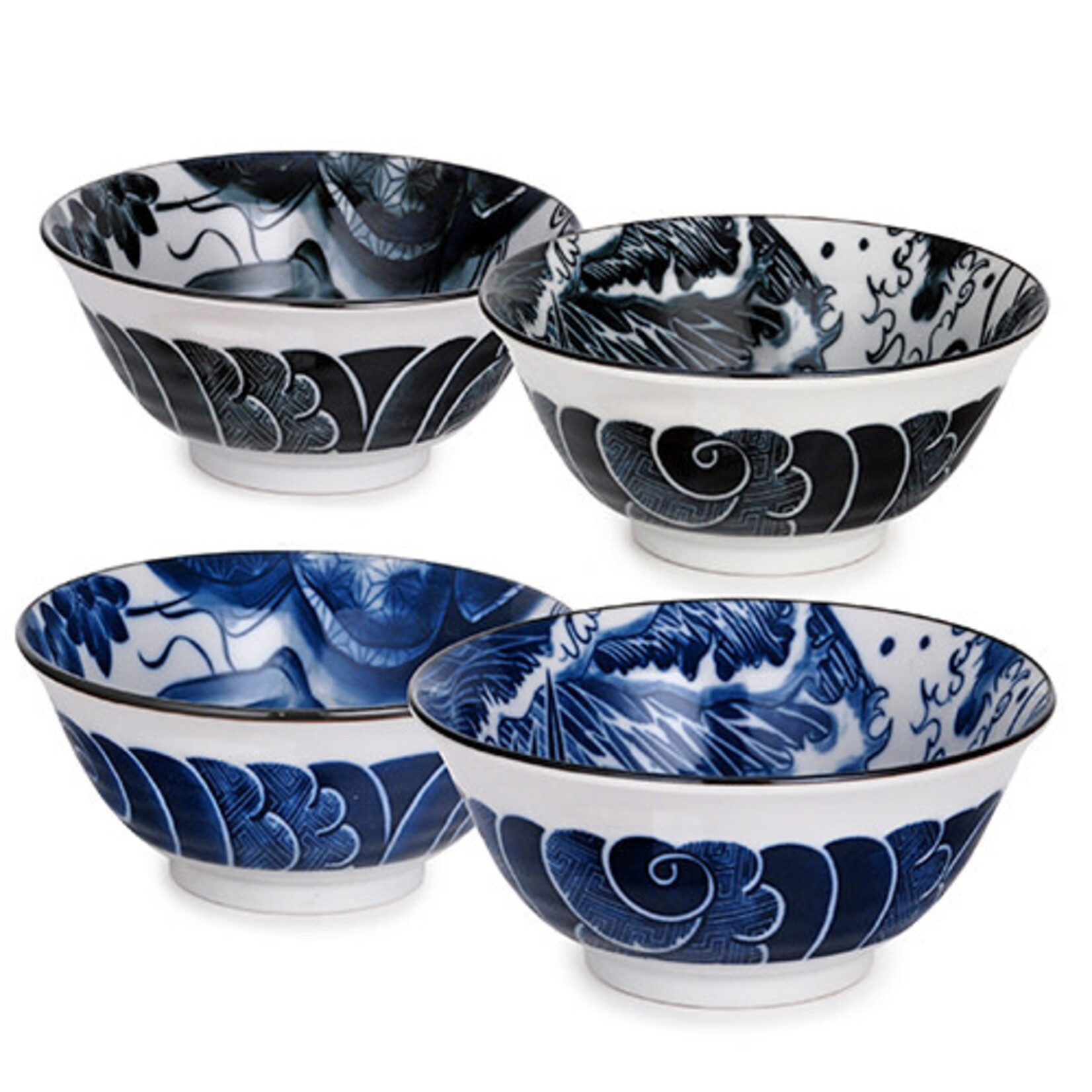 4pc Soup Bowl Set - Blue / Black Dragons & Koi RT115-JDK
