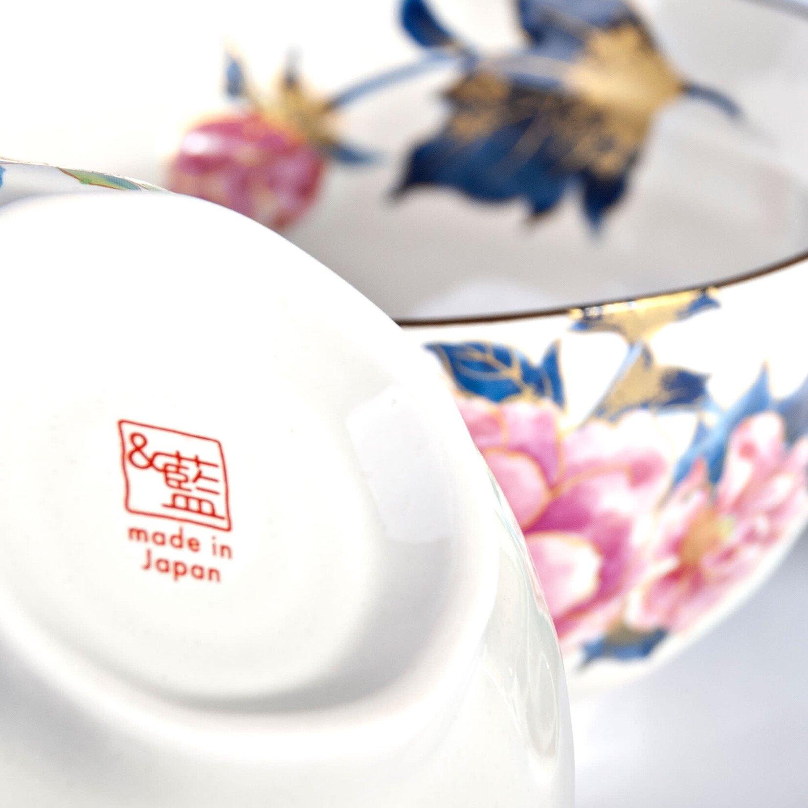 5pc Bowl Set in Wooden Box - Blue Flower Patterns CA54-HC