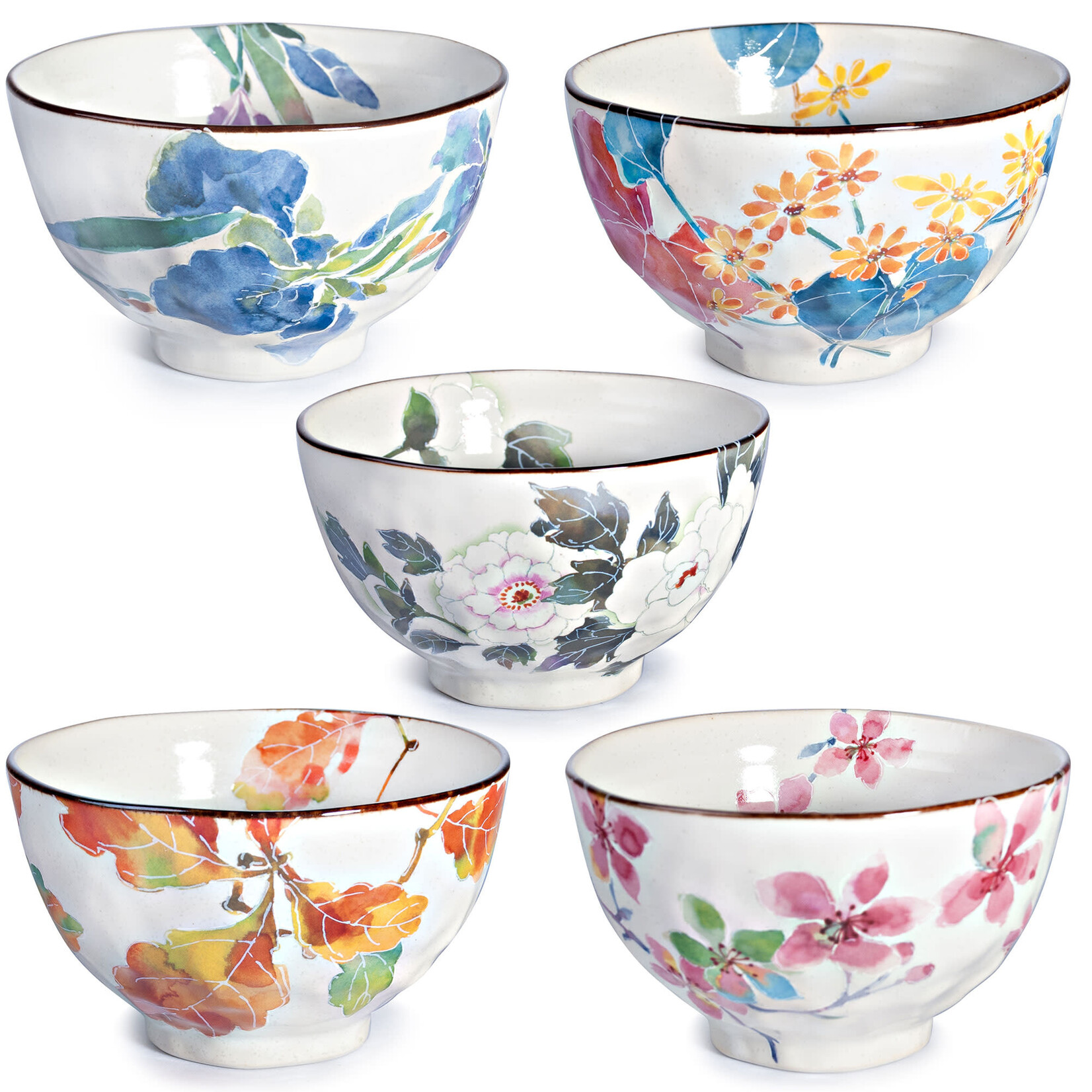 5pc Bowl Set in Wooden Box - Floral Patterns CA54-HG