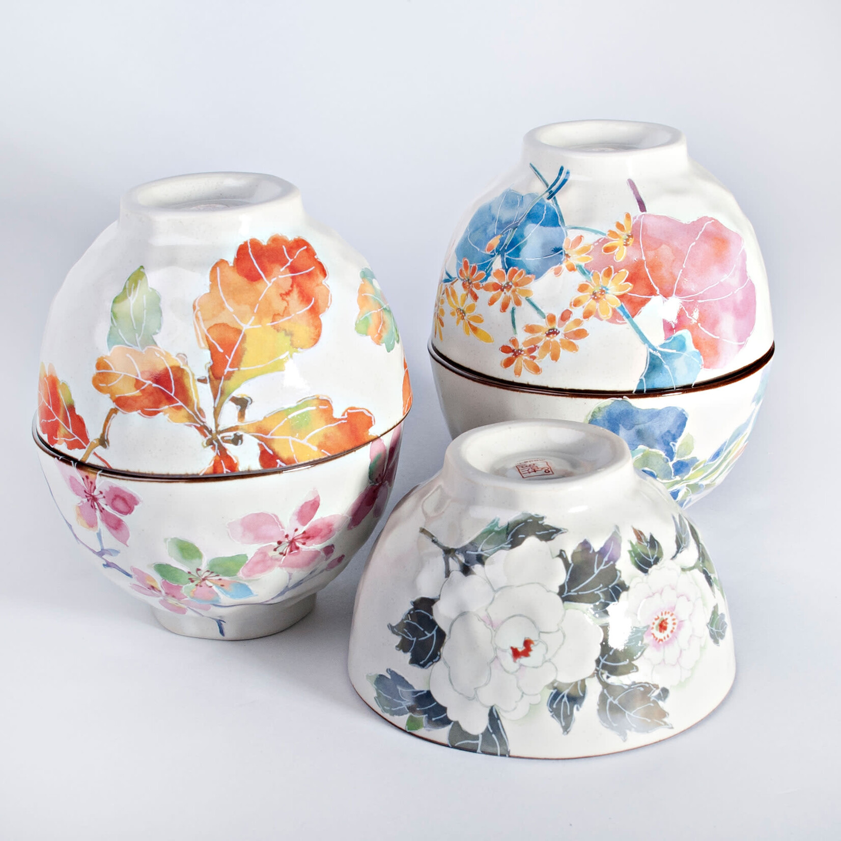 5pc Bowl Set in Wooden Box - Floral Patterns CA54-HG