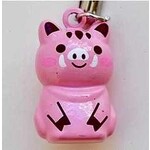 Brass Bell Charm w/strap - Pink Pig - 70683