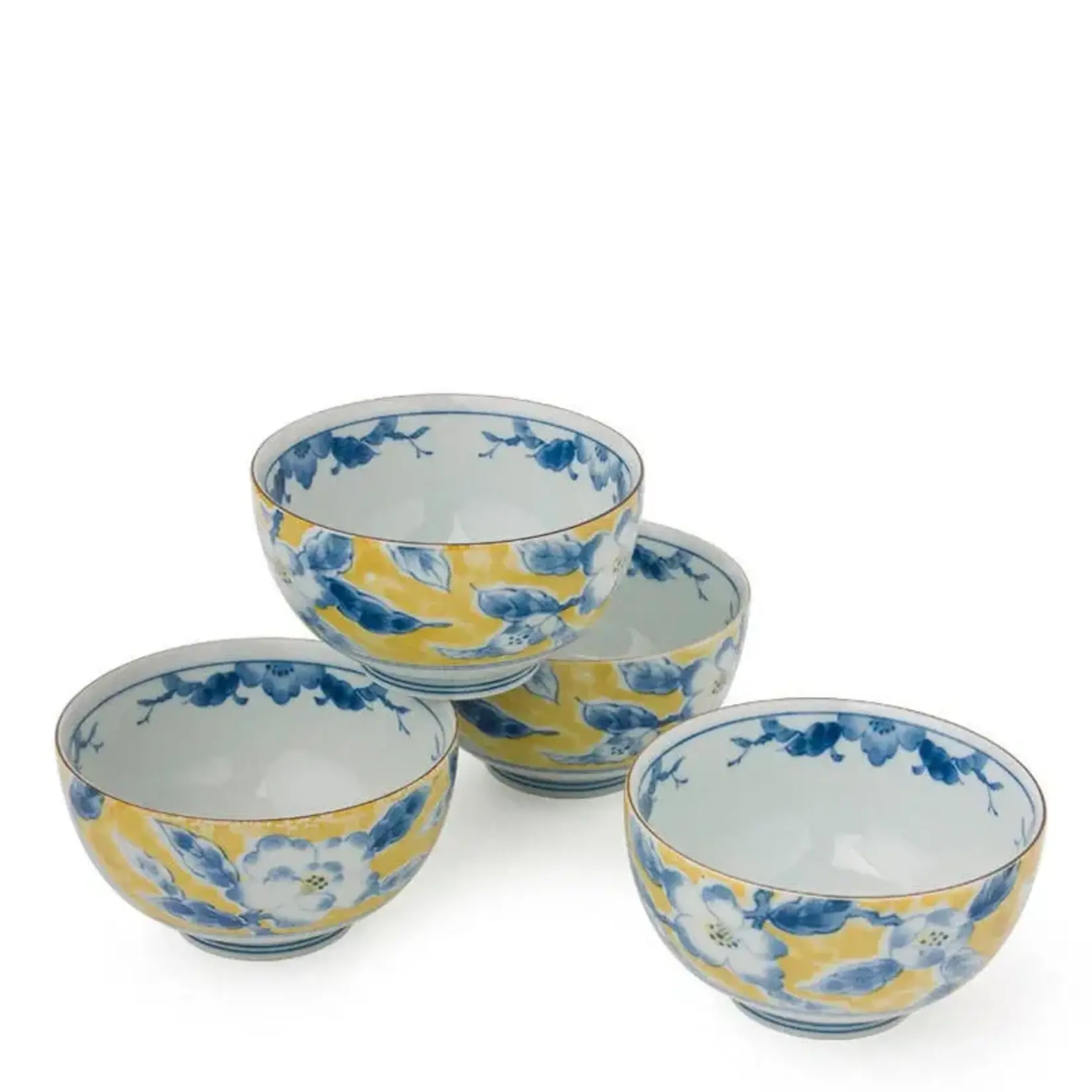 Blue Flower 5" Yellow Bowl Set - J2546