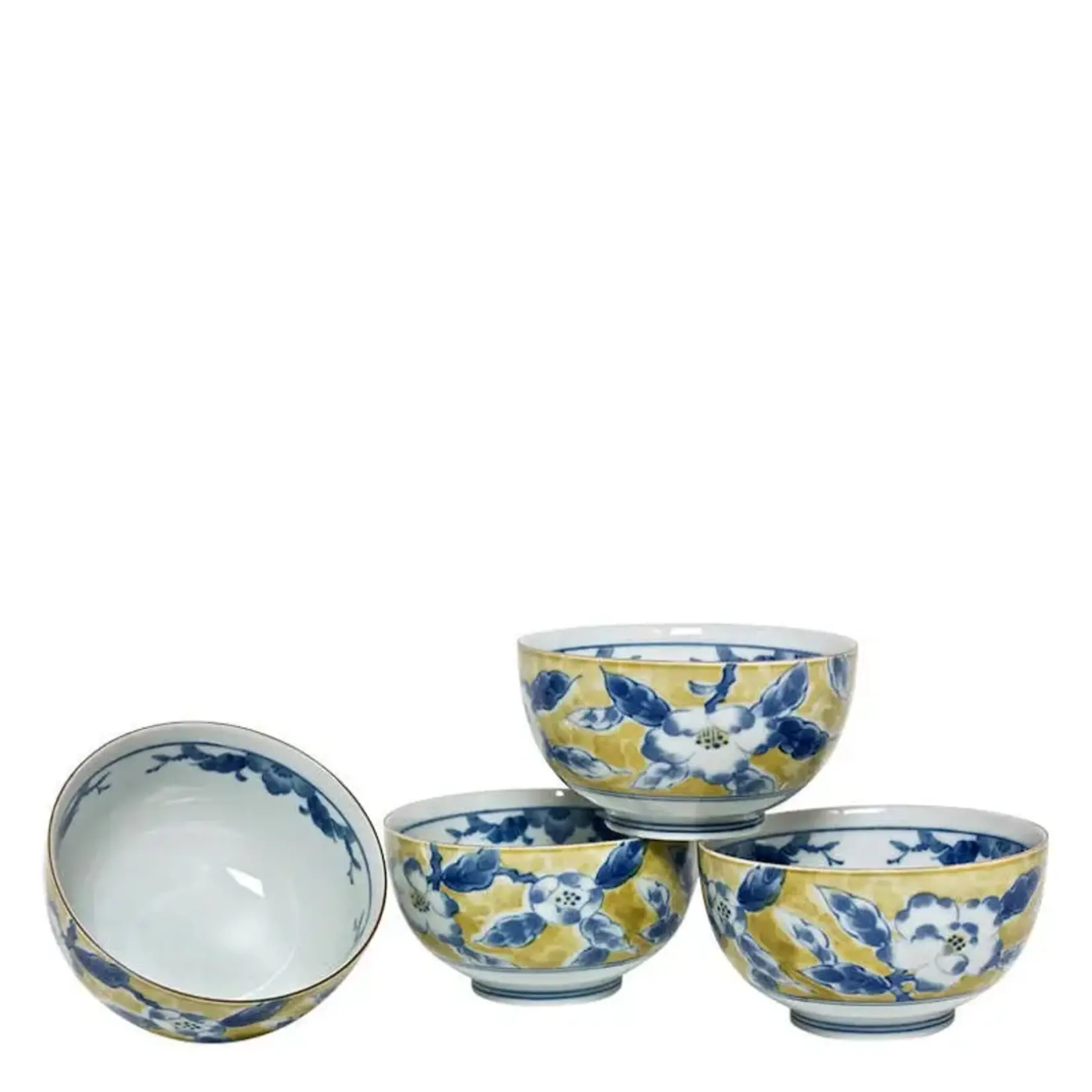 Blue Flower 5" Yellow Bowl Set - J2546