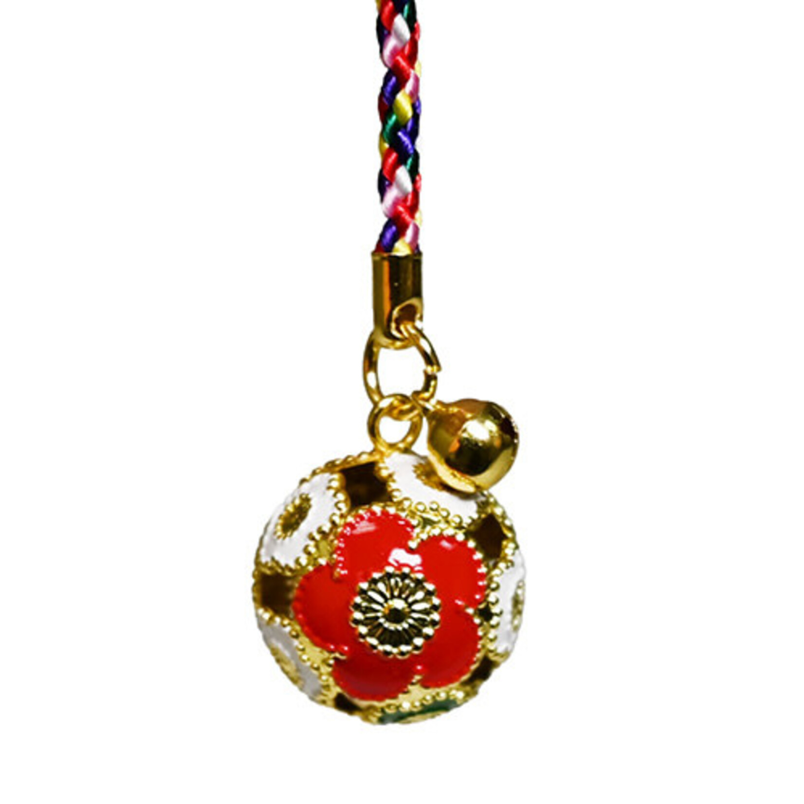 Brass Bell Charm 4" Red Flower - BC53
