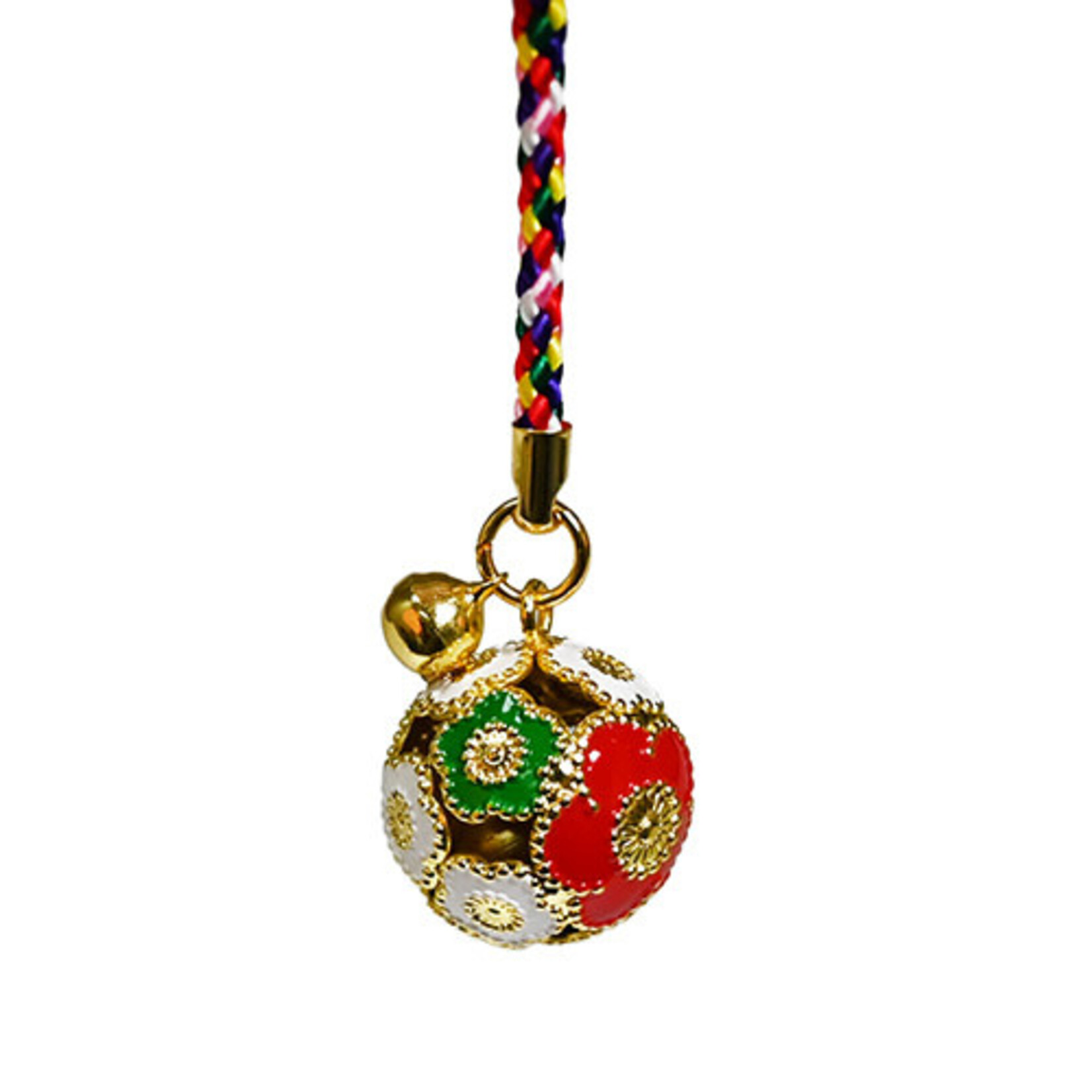 Brass Bell Charm 4" Red Flower - BC53