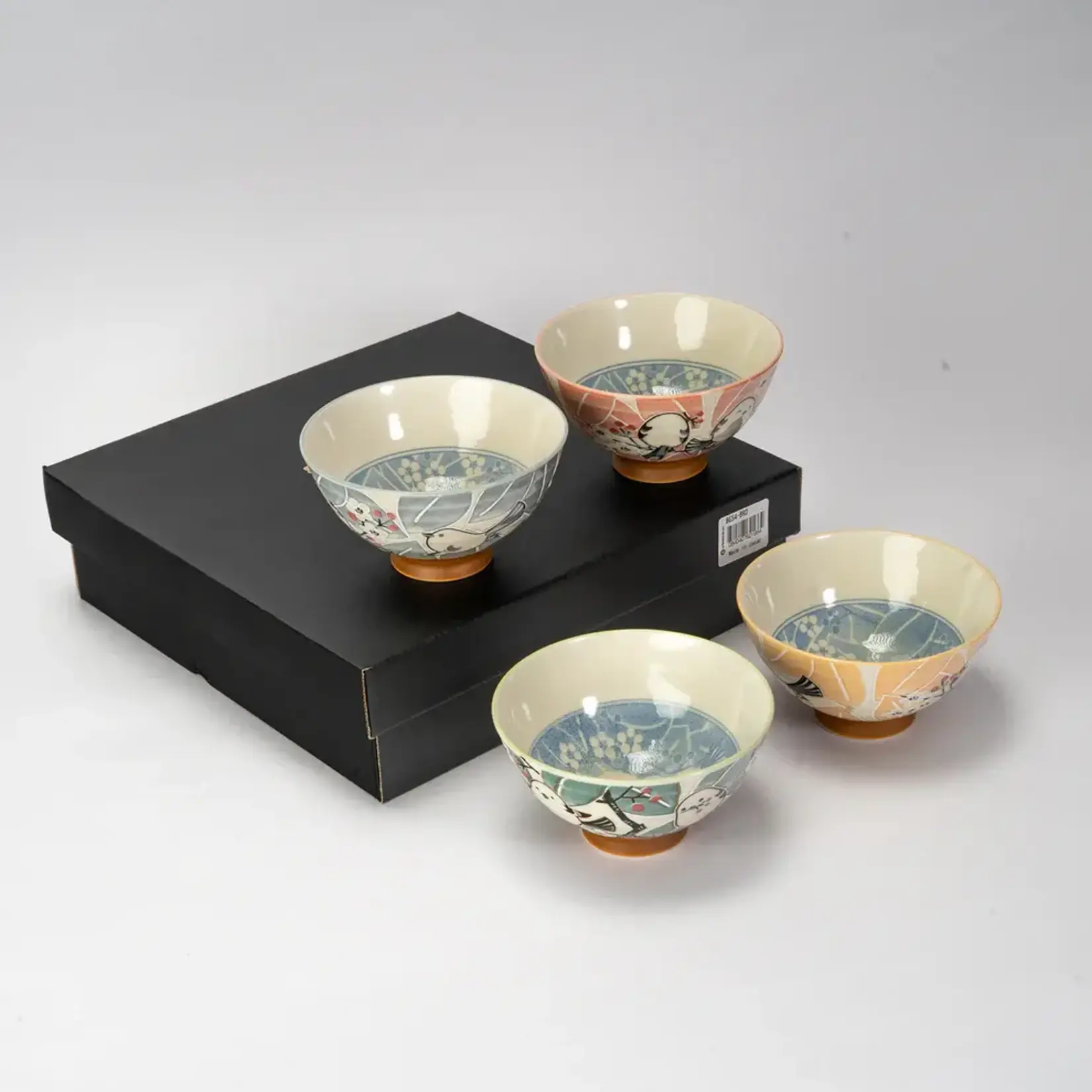 4pc Rice Bowl Set - Assorted Japanese Birds BGS4-BRD