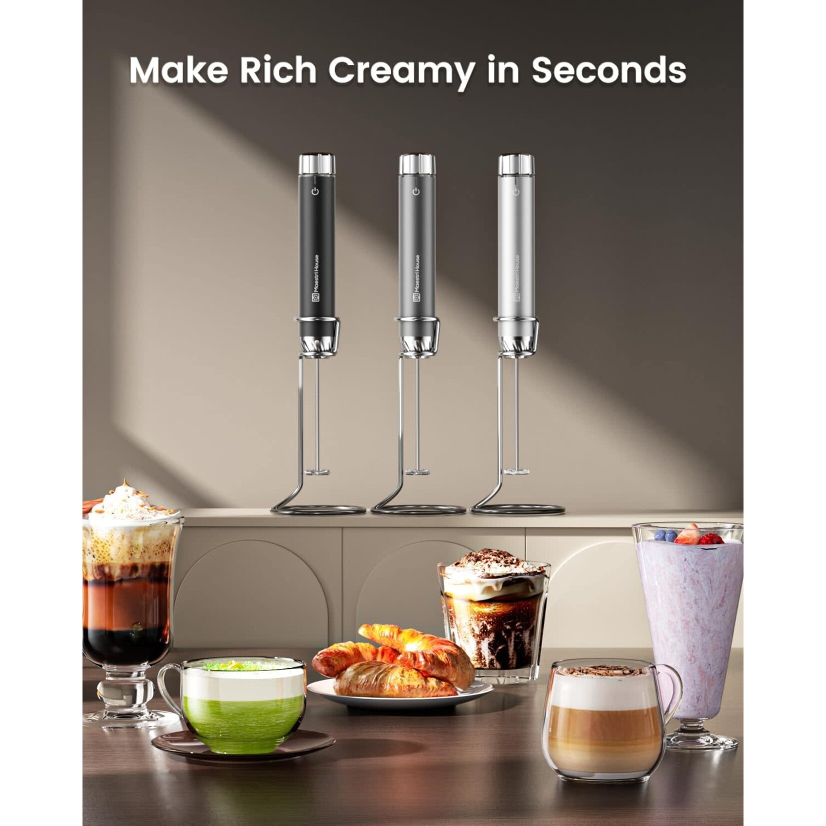 Maestri House LunaFro Variable Speed Hand Frother - Black MHMF03