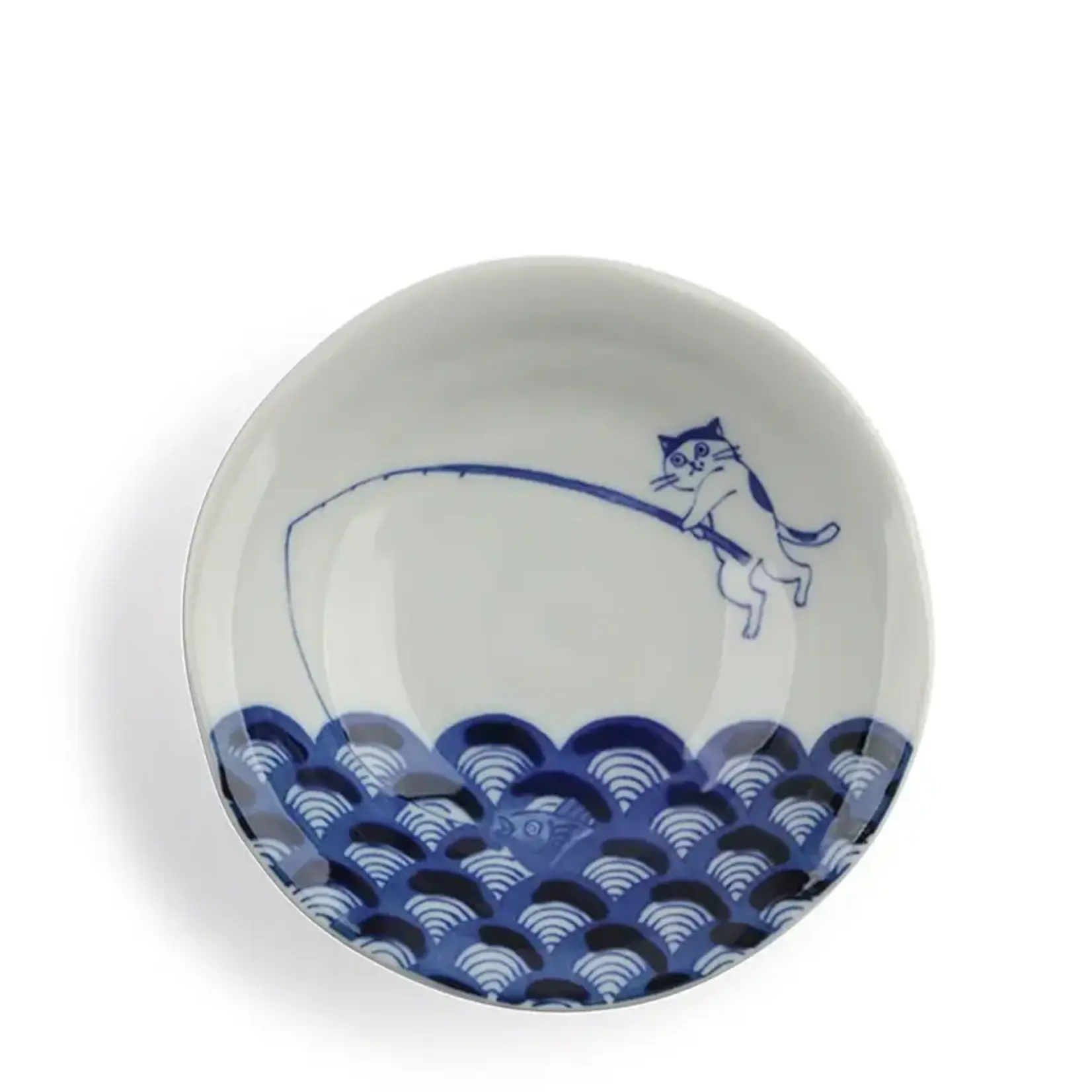 Bowl - Blue & White Cat Fishing 5.25" 150-306