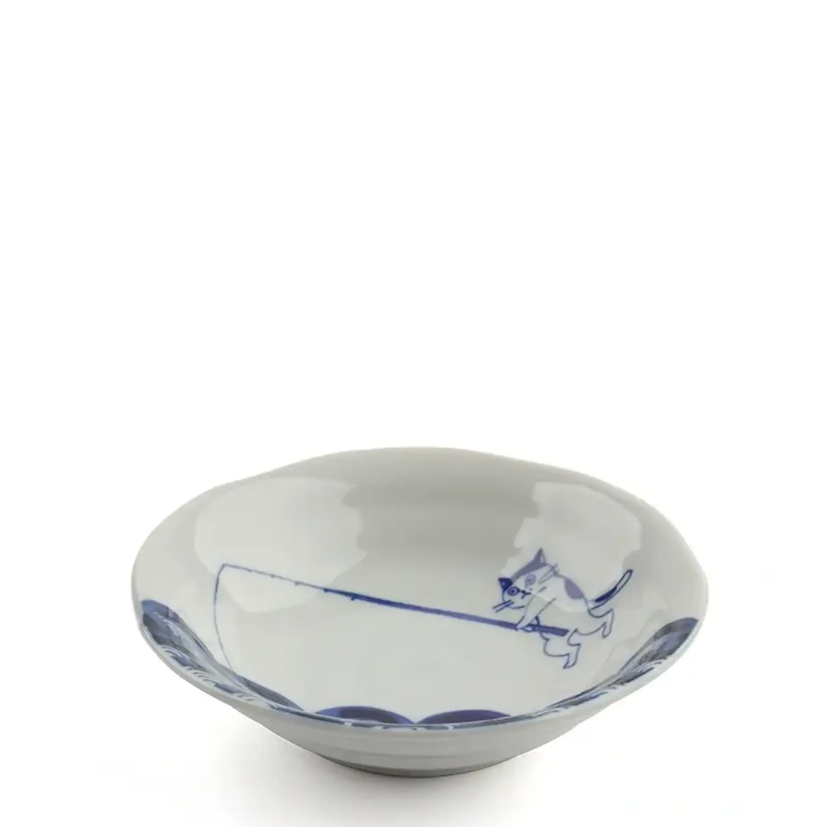 Bowl - Blue & White Cat Fishing 5.25" 150-306