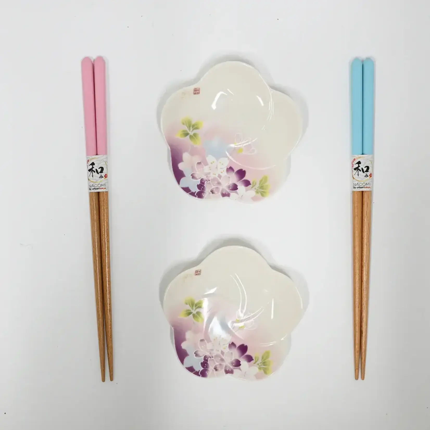 Chopsticks w/Sauce Dish 4 pcs Set - Sakura / Cheery Blossoms - CHSG3-SKR