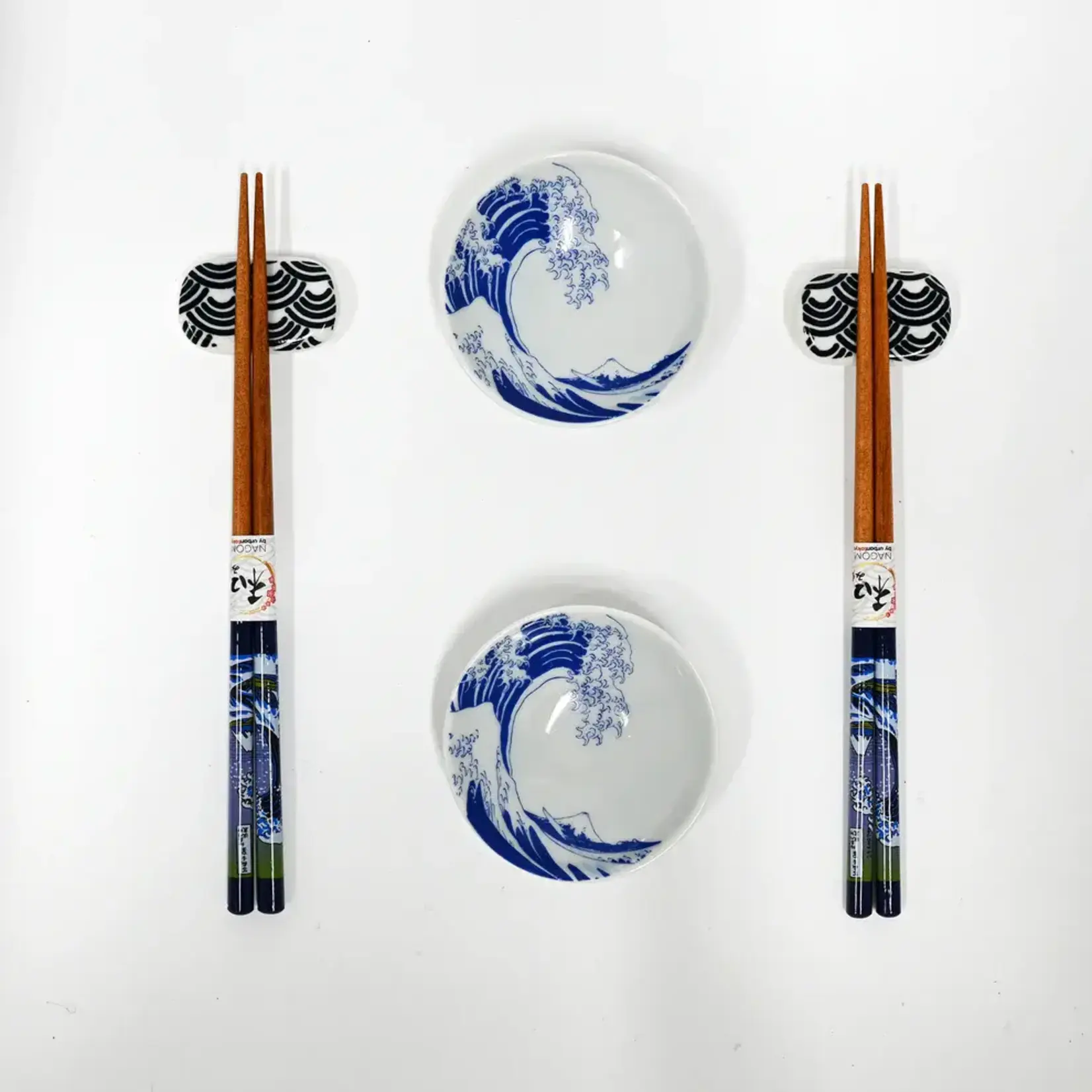 Chopsticks w/Sauce Dish & Rest 6 pcs Set - Hokusai - CHSG3-WAV