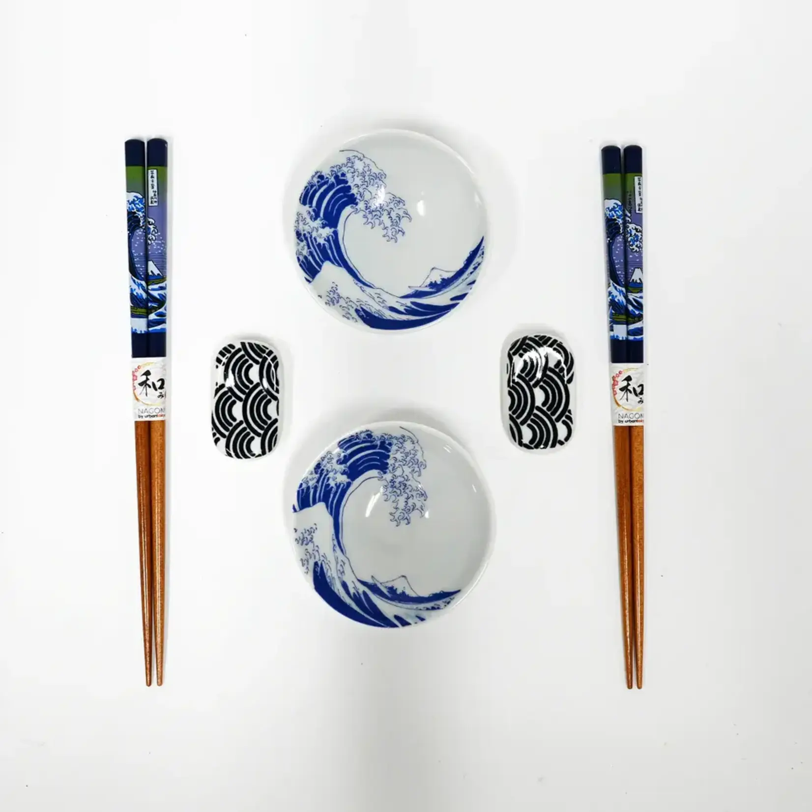 Chopsticks w/Sauce Dish & Rest 6 pcs Set - Hokusai - CHSG3-WAV