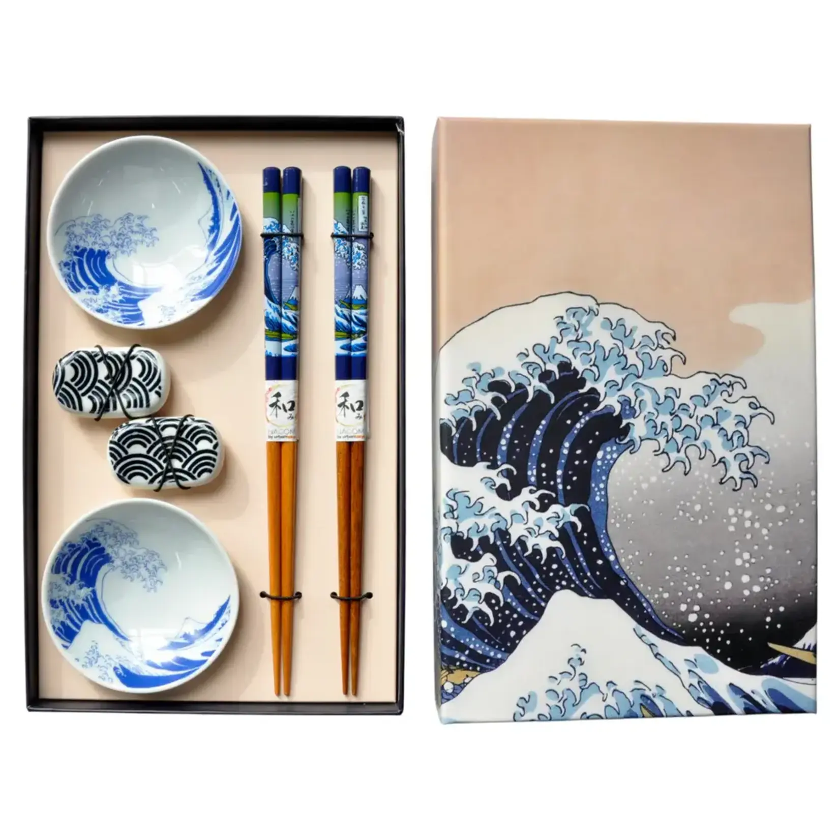 Chopsticks w/Sauce Dish & Rest 6 pcs Set - Hokusai - CHSG3-WAV