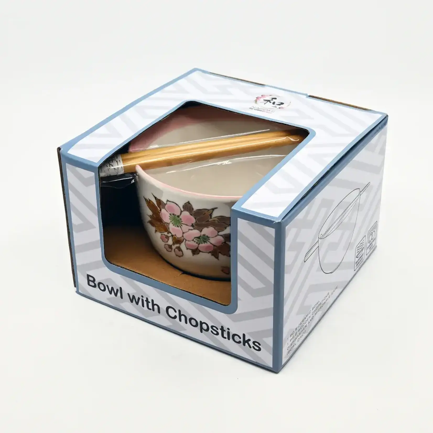 Bowl - Twin Sparrows Cherry Blossom w/Chopsticks - BCH525-SZM1