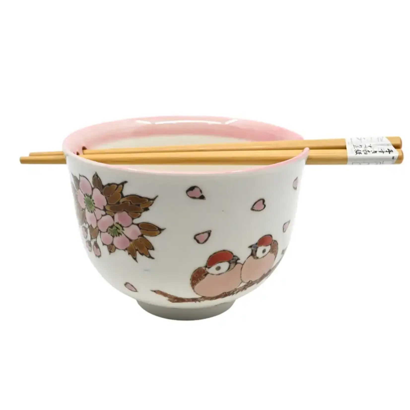 Bowl - Twin Sparrows Cherry Blossom w/Chopsticks - BCH525-SZM1