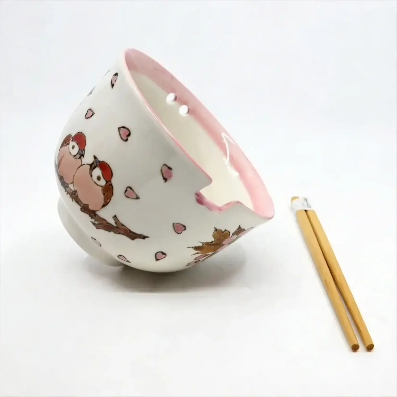 Bowl - Twin Sparrows Cherry Blossom w/Chopsticks - BCH525-SZM1