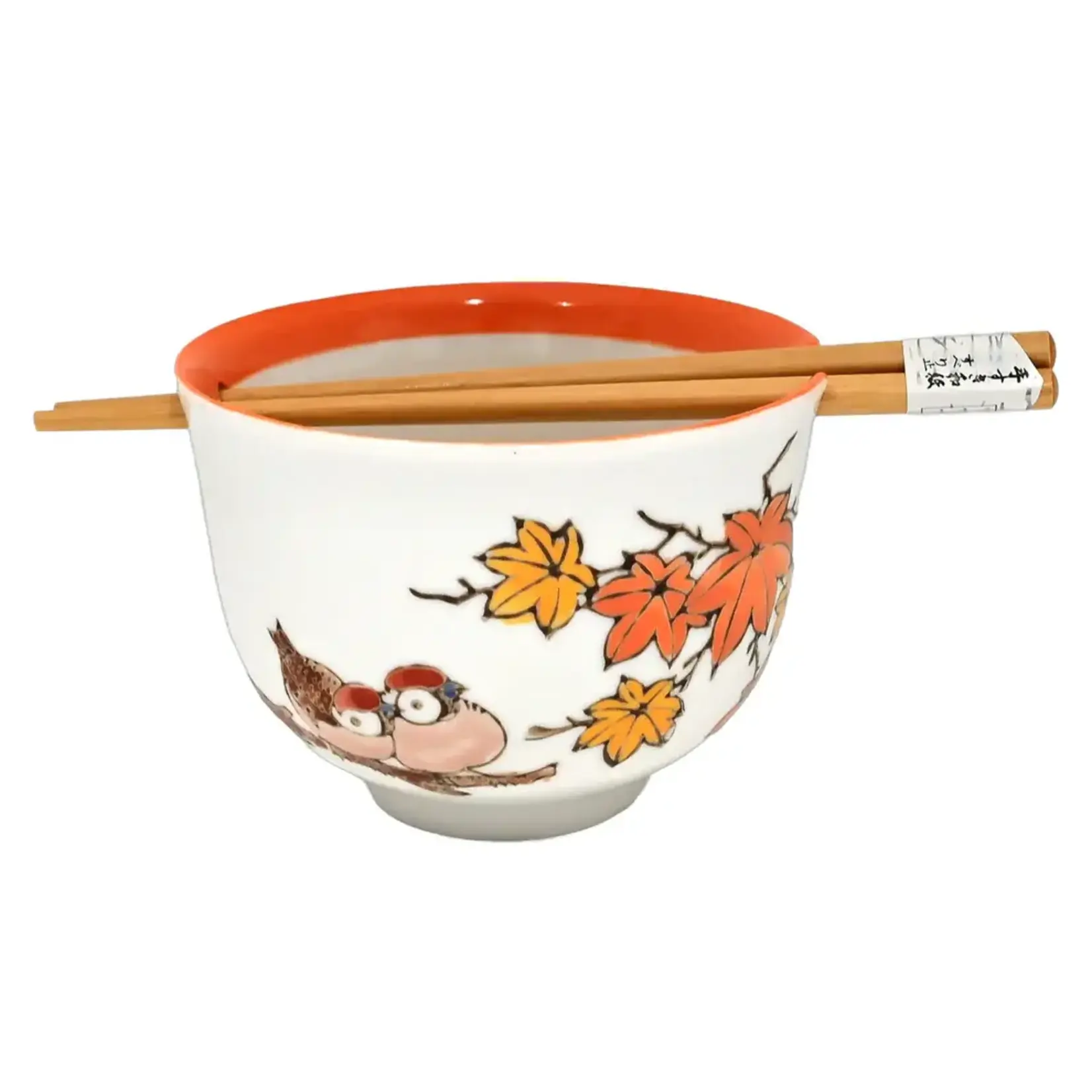 Bowl - Twin Sparrows Momiji Maple Leaves w/Chopsticks - BCH525-SZM2