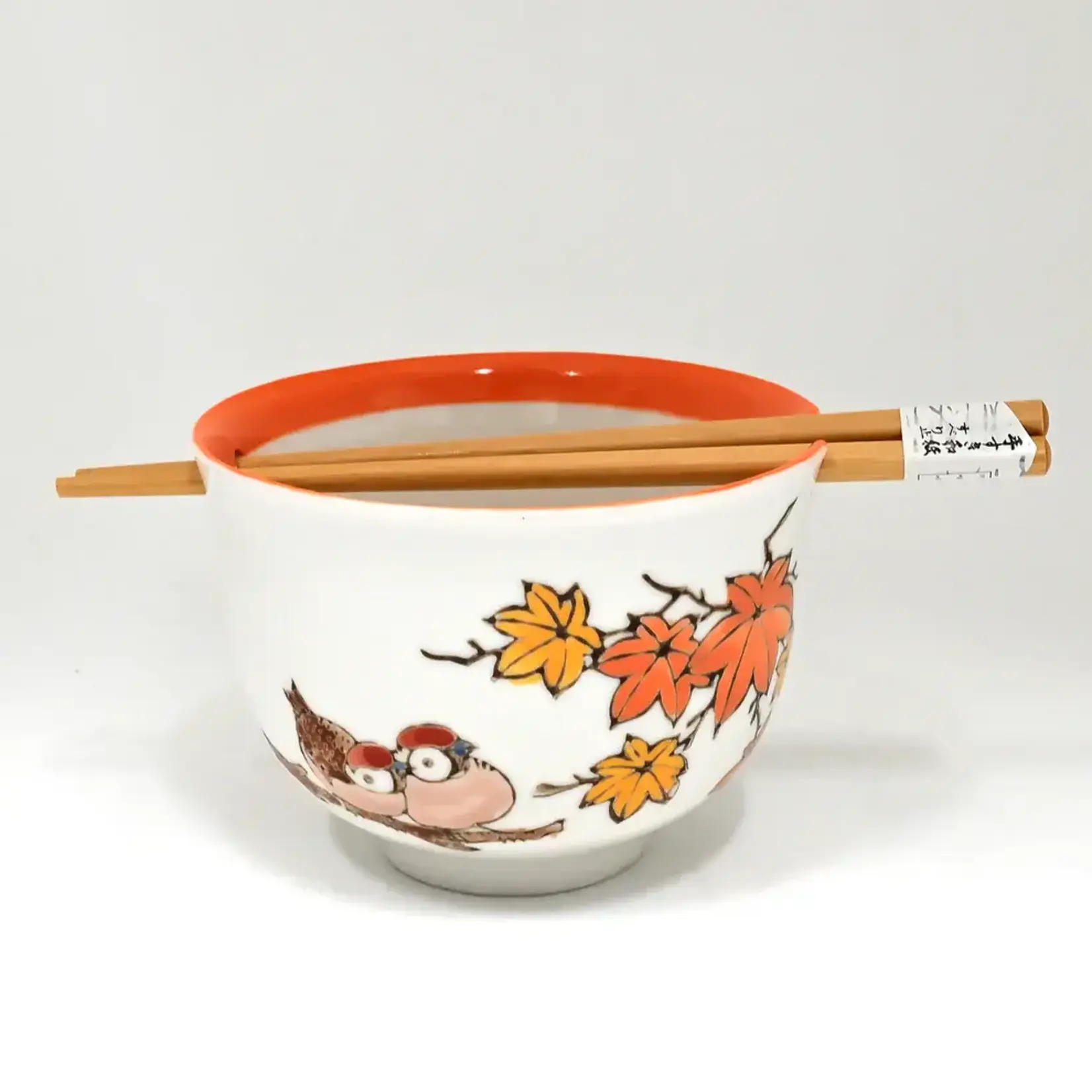 Bowl - Twin Sparrows Momiji Maple Leaves w/Chopsticks - BCH525-SZM2