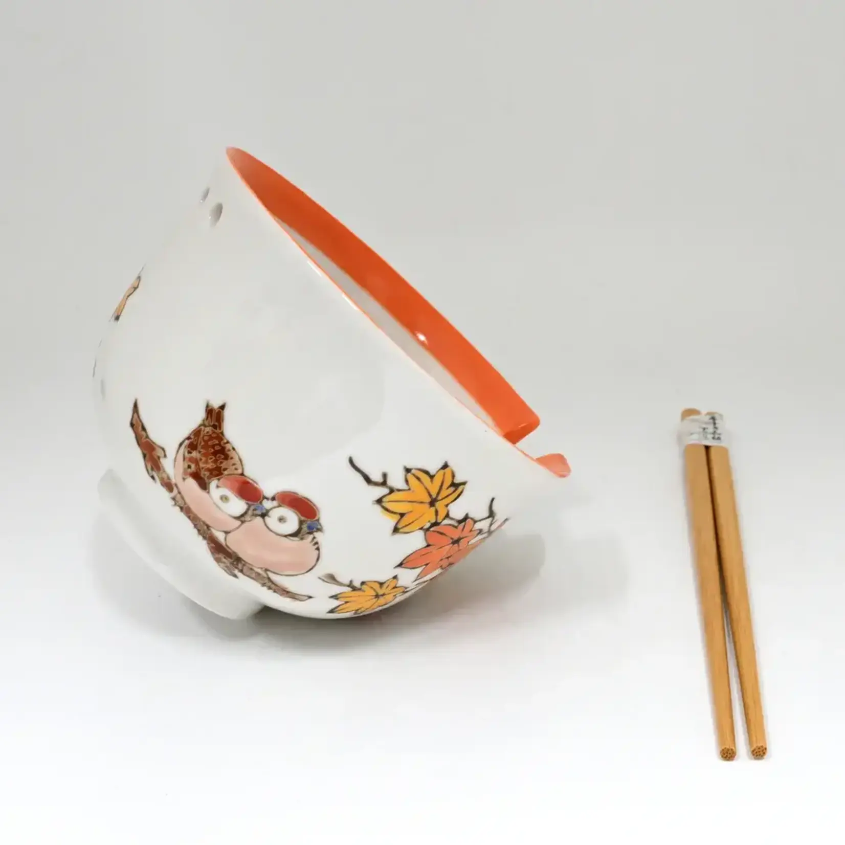 Bowl - Twin Sparrows Momiji Maple Leaves w/Chopsticks - BCH525-SZM2