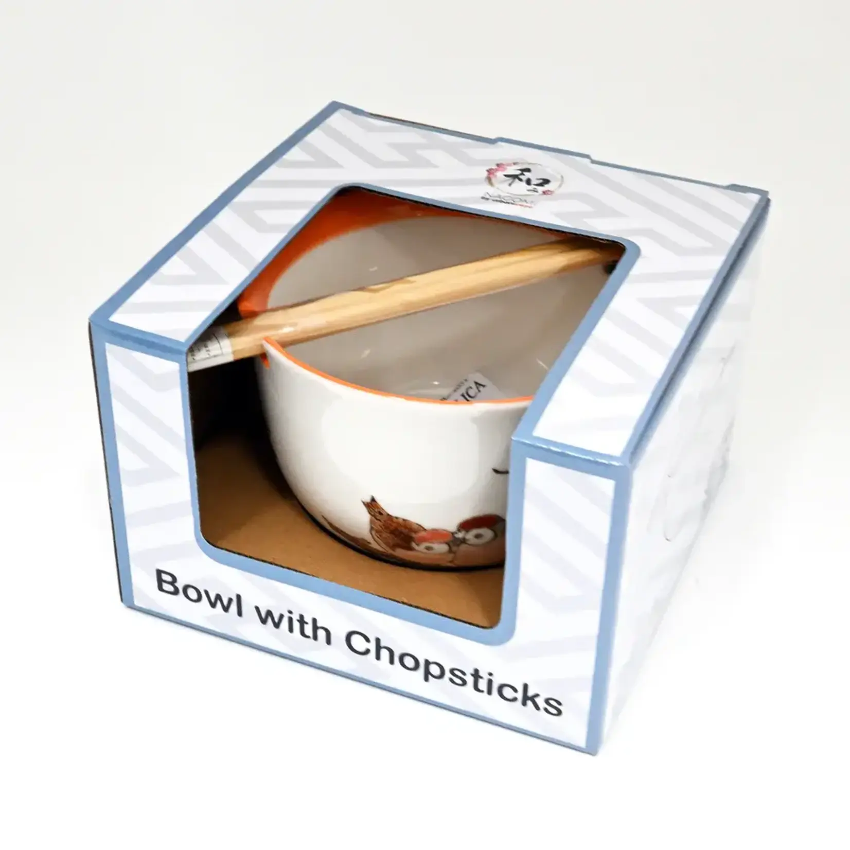 Bowl - Twin Sparrows Momiji Maple Leaves w/Chopsticks - BCH525-SZM2